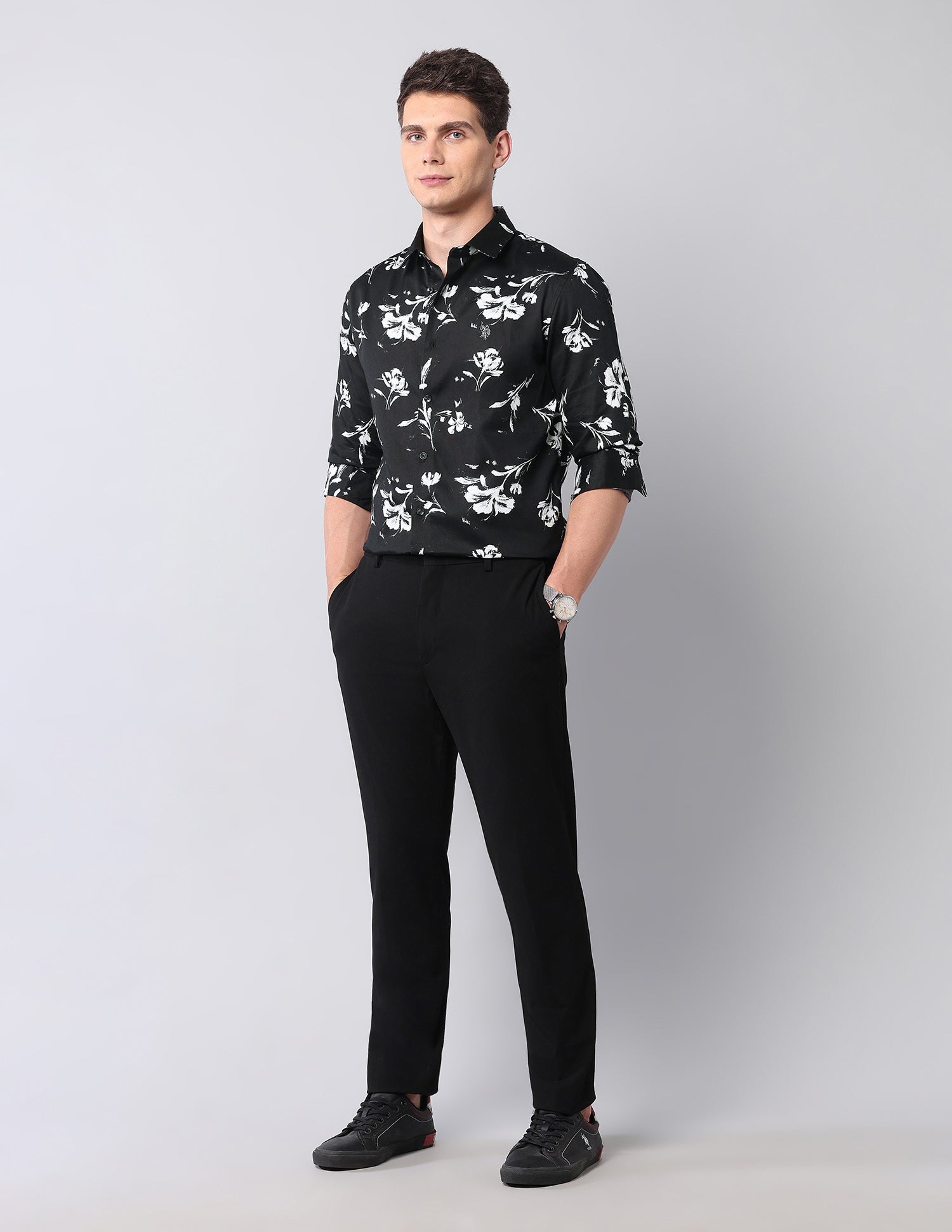 Floral Printed Satin Shirt Black - U.S. Polo Assn. India | Large