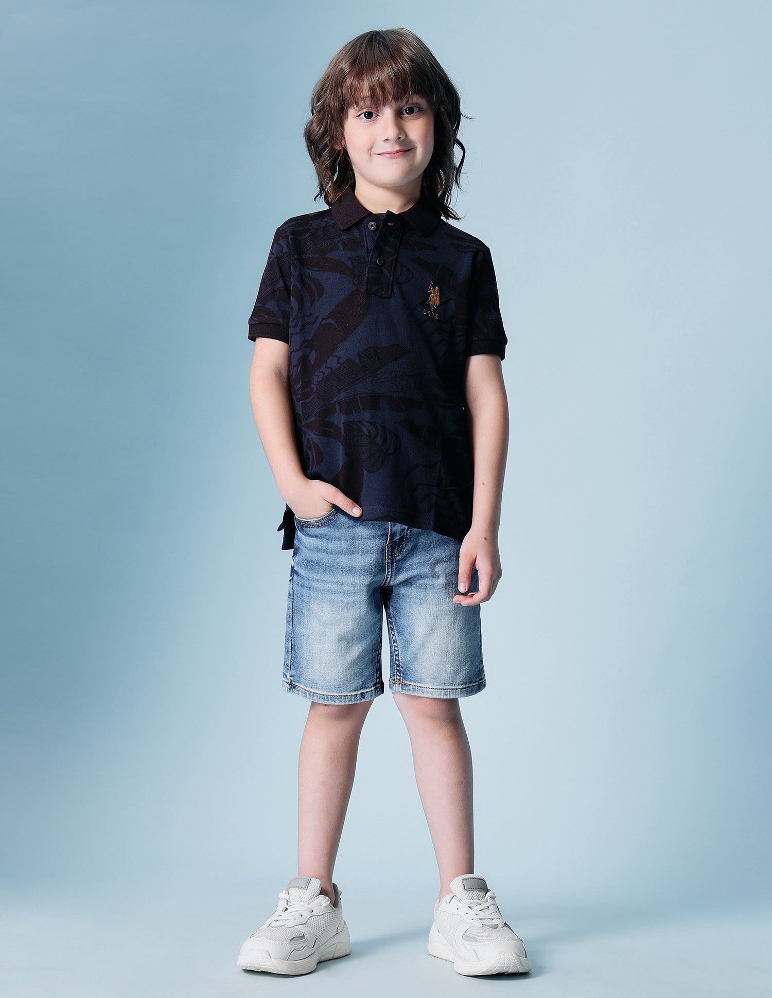Boys All Over Printed Regular Fit Polo Shirt Navy Blue - U.S. POLO ASSN. | Large