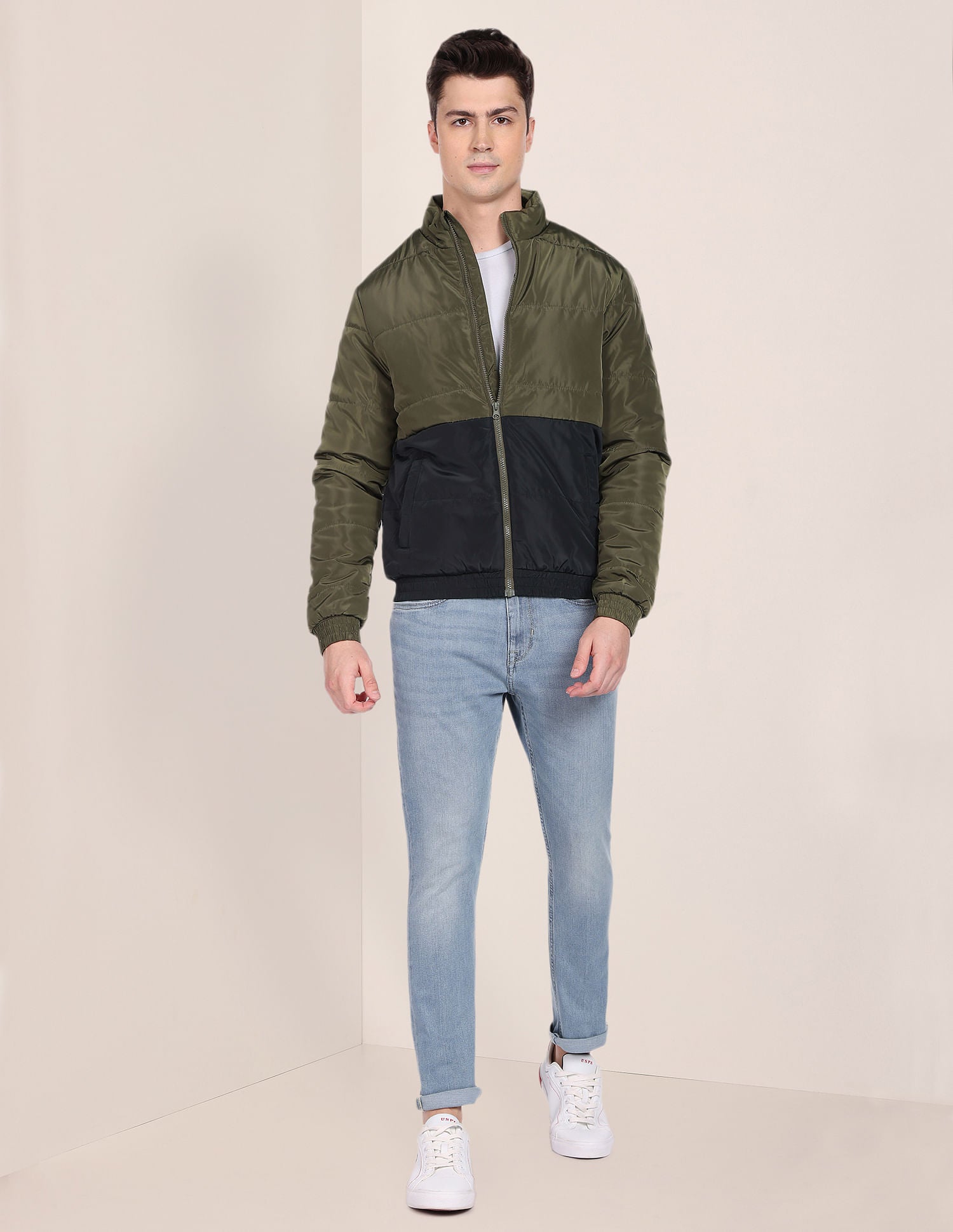 Colour Block Zip Up Jacket Olive and Navy - U.S. Polo Assn. India | Large