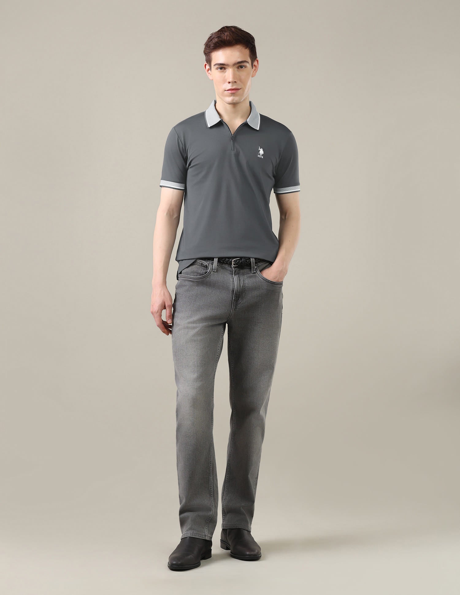 Solid Slim Fit Polo Shirt Grey - U.S. Polo Assn. India | Large