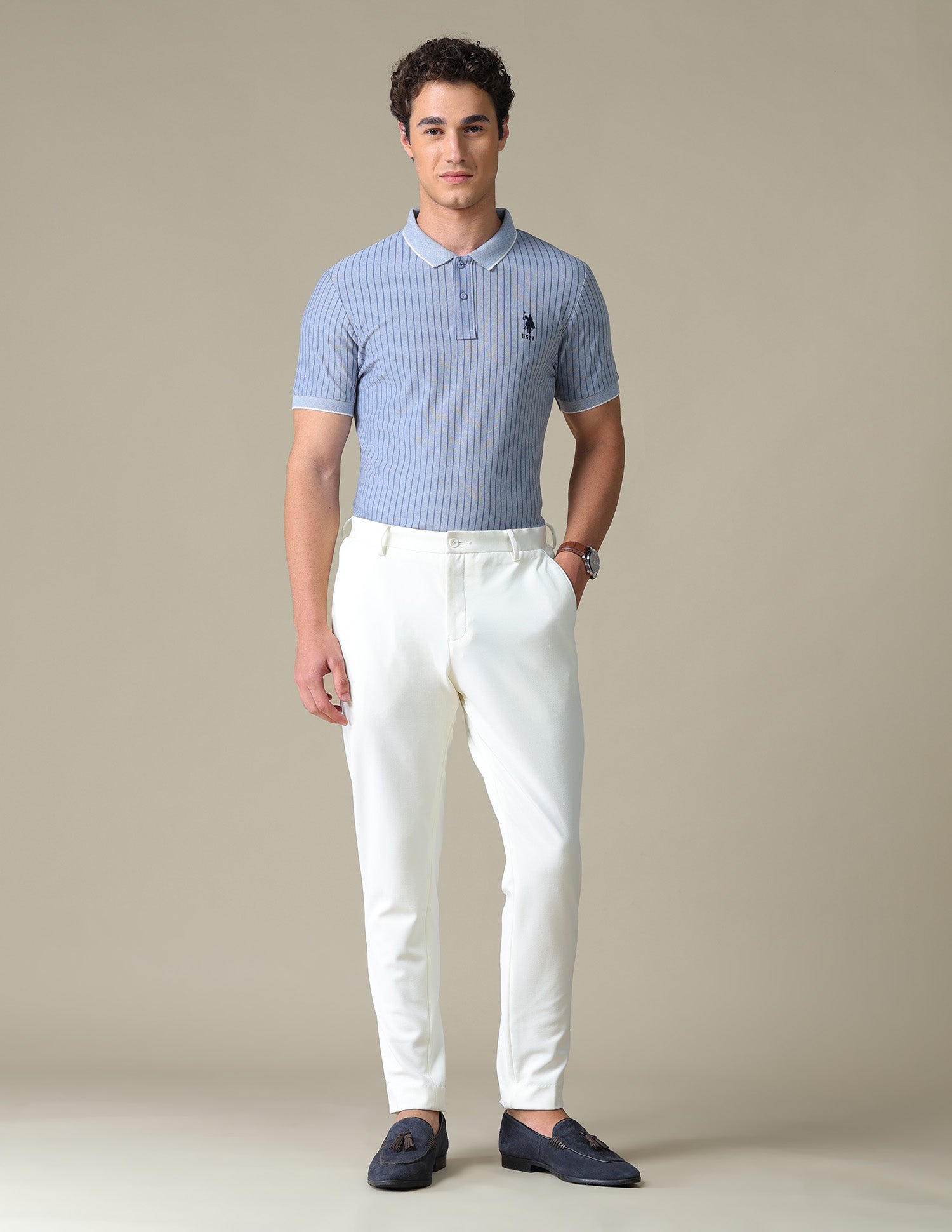 Vertical Striped Regular Fit Polo Shirt Ivory - U.S. Polo Assn. India | Large
