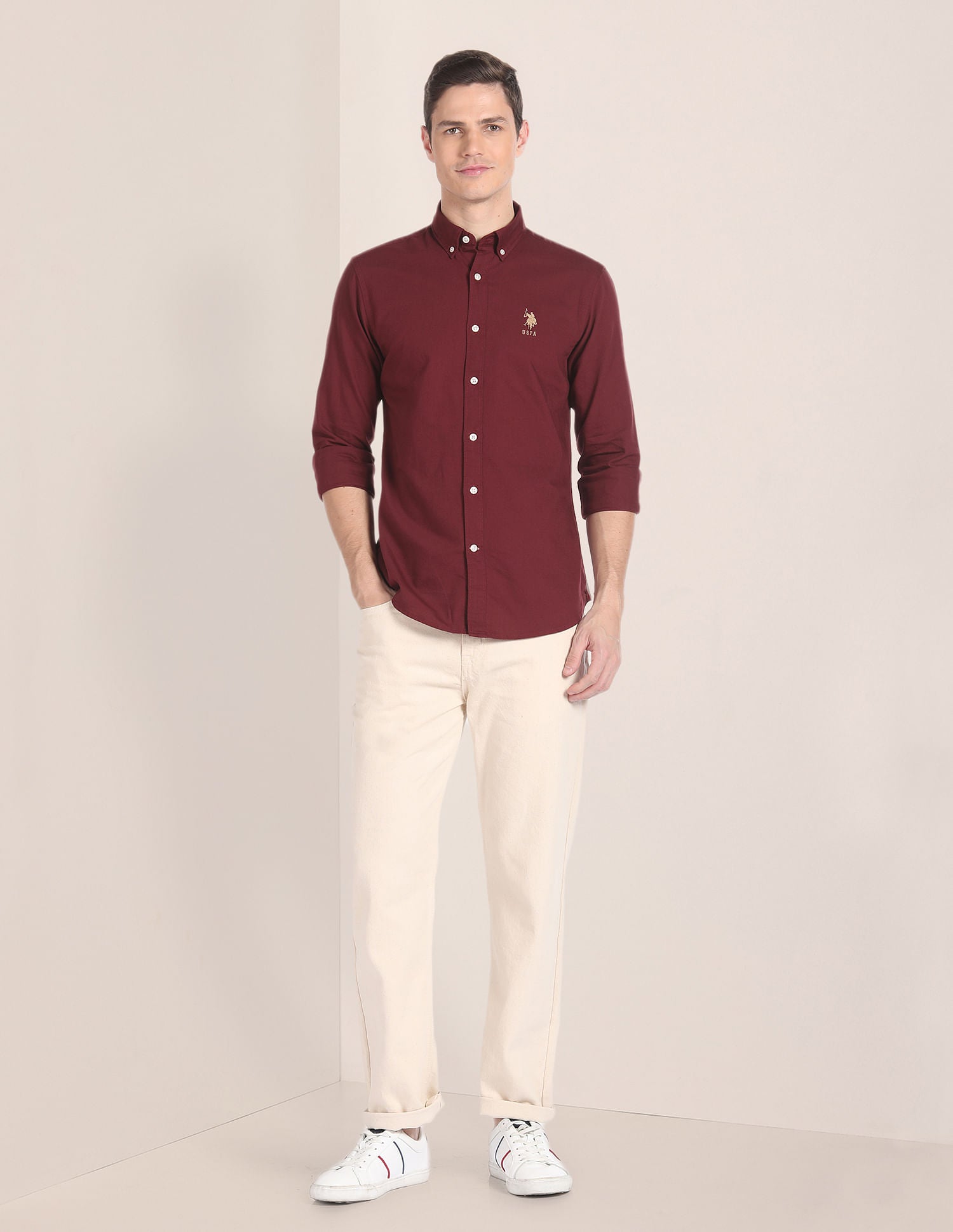 Premium Cotton Solid Shirt Maroon - U.S. POLO ASSN. | Large