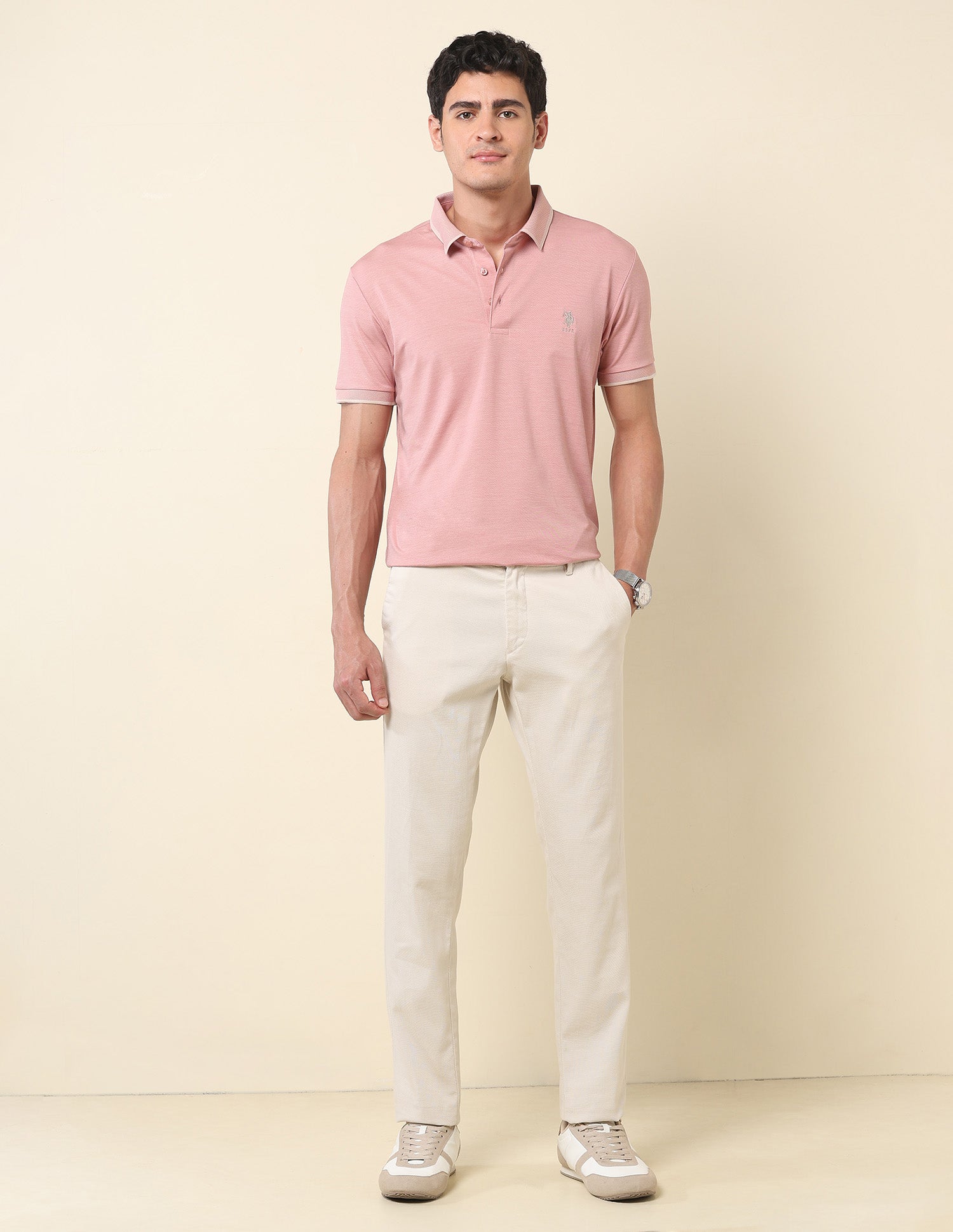 Solid Slim Fit Polo Shirt Pink - U.S. Polo Assn. India | Large
