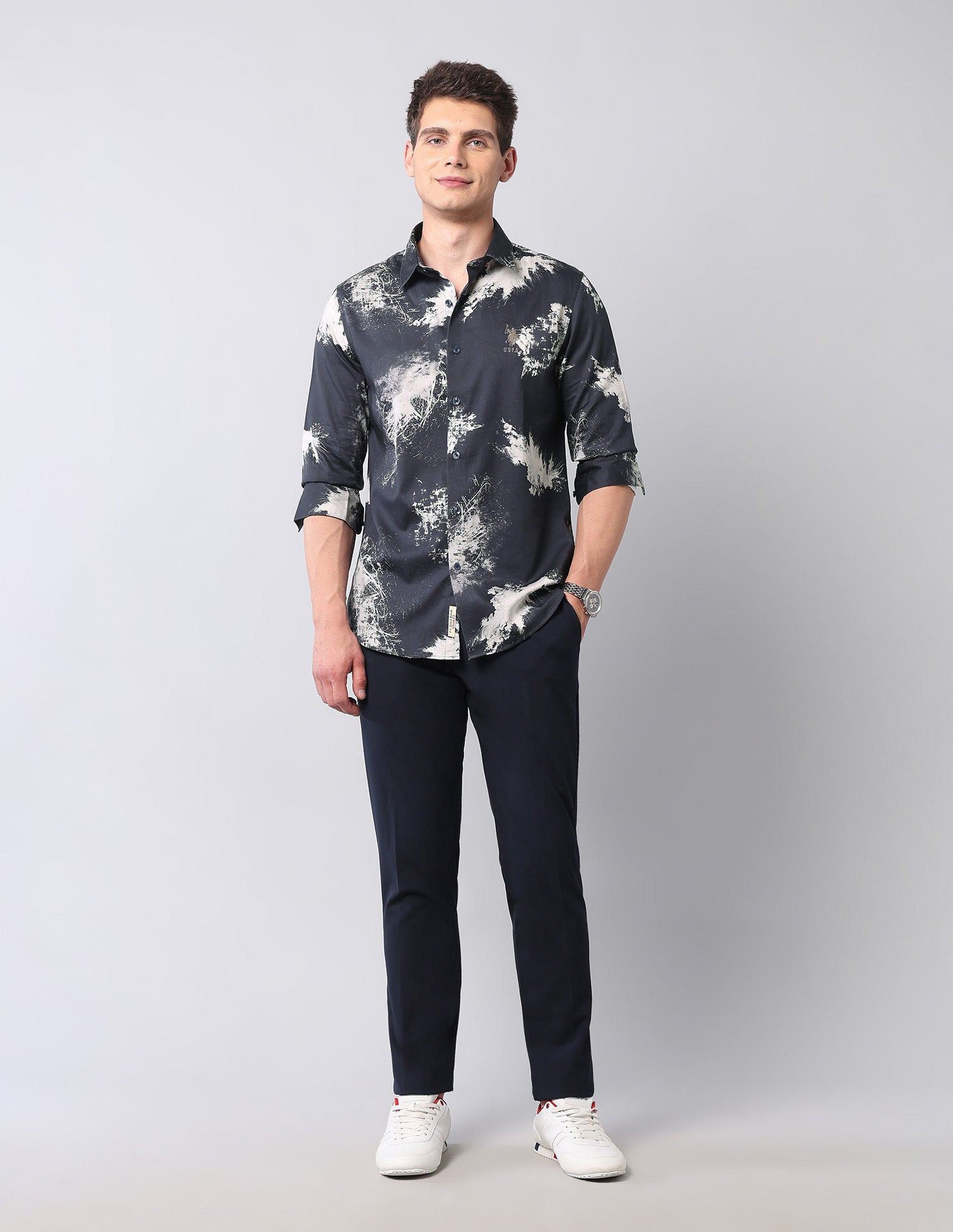 Abstract Printed Pure Cotton Shirt Navy - U.S. Polo Assn. India | Large