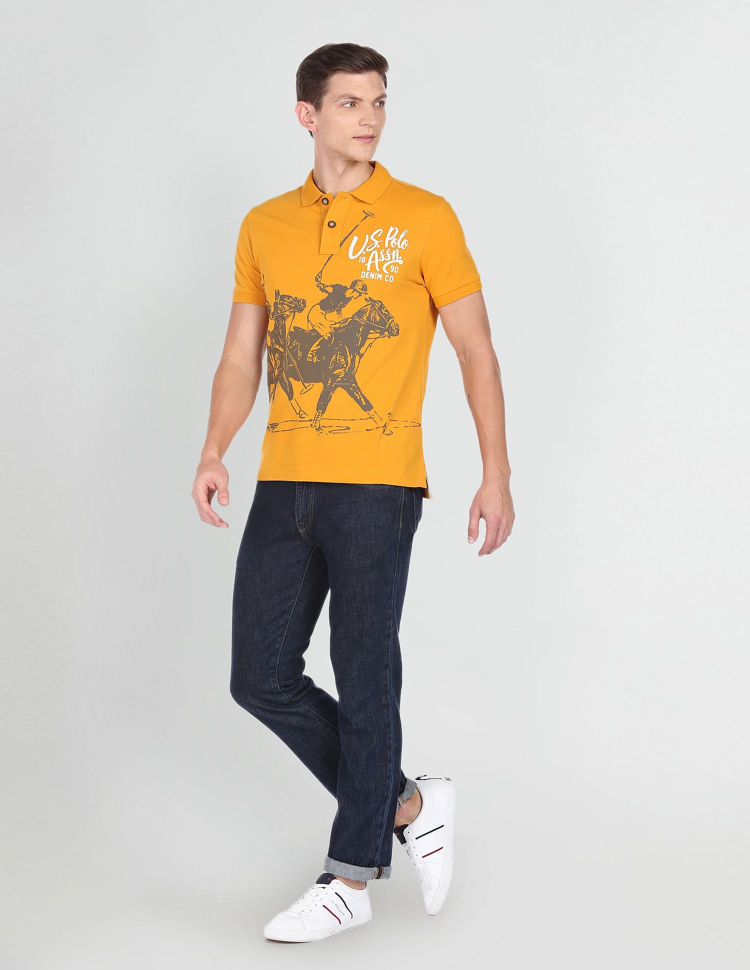 Graphic Print Cotton Polo Shirt Mustard - U.S. POLO ASSN. | Large