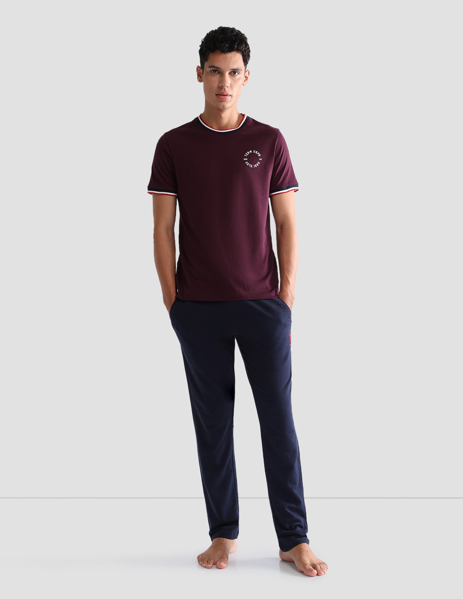 Comfort Fit Pure Cotton OEE01 Lounge T-Shirt - Pack Of 2 Earthy Brown and Dark Wine - U.S. POLO ASSN. | Large