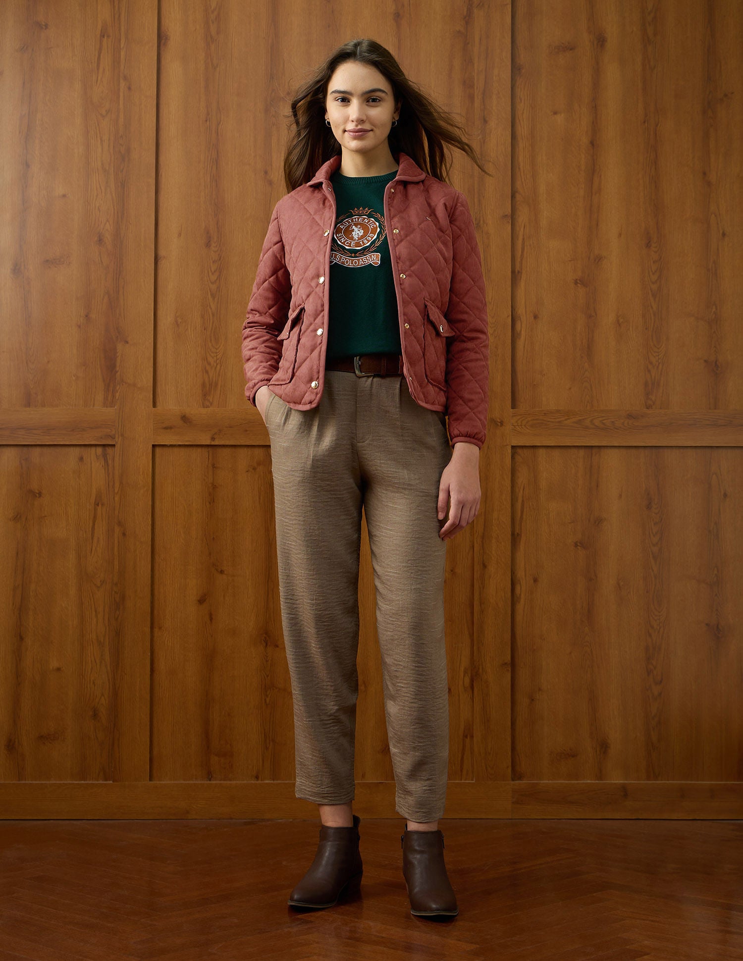 Solid Regular Fit Quilted Jacket Bronze - U.S. POLO ASSN. | Large