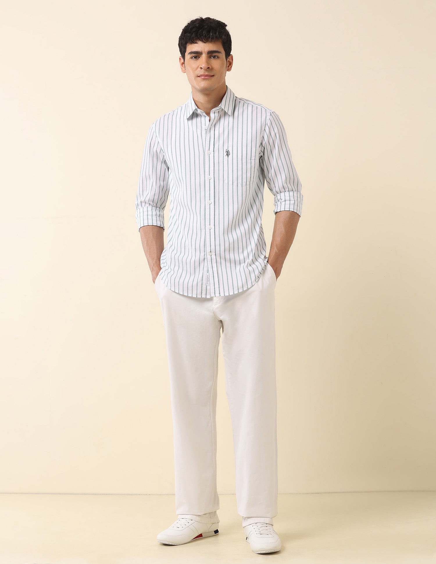 Tailored Fit Vertical Striped Shirt Green - U.S. Polo Assn. India | Large