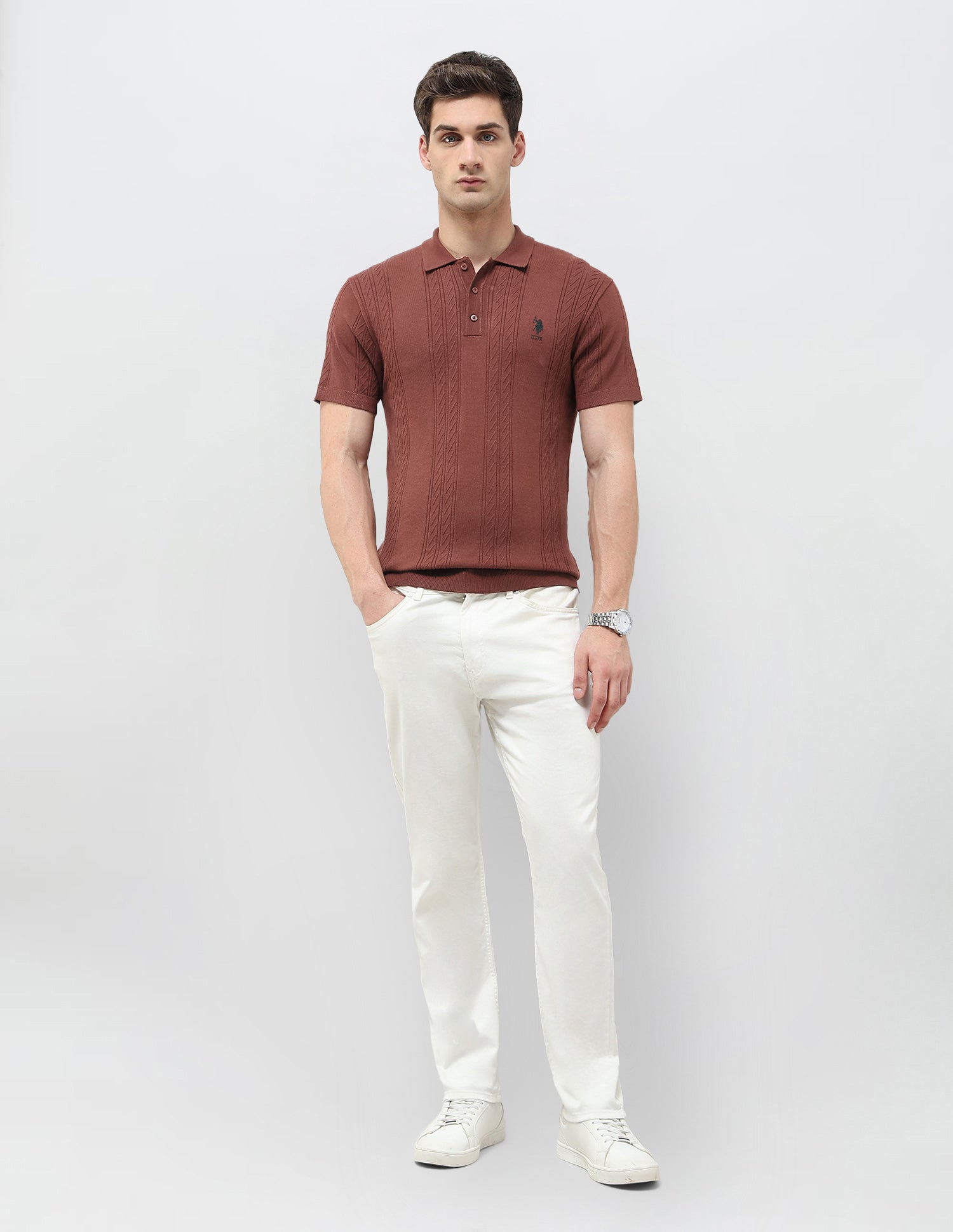 Slim Fit Textured Polo Shirt Rust - U.S. POLO ASSN. | Large