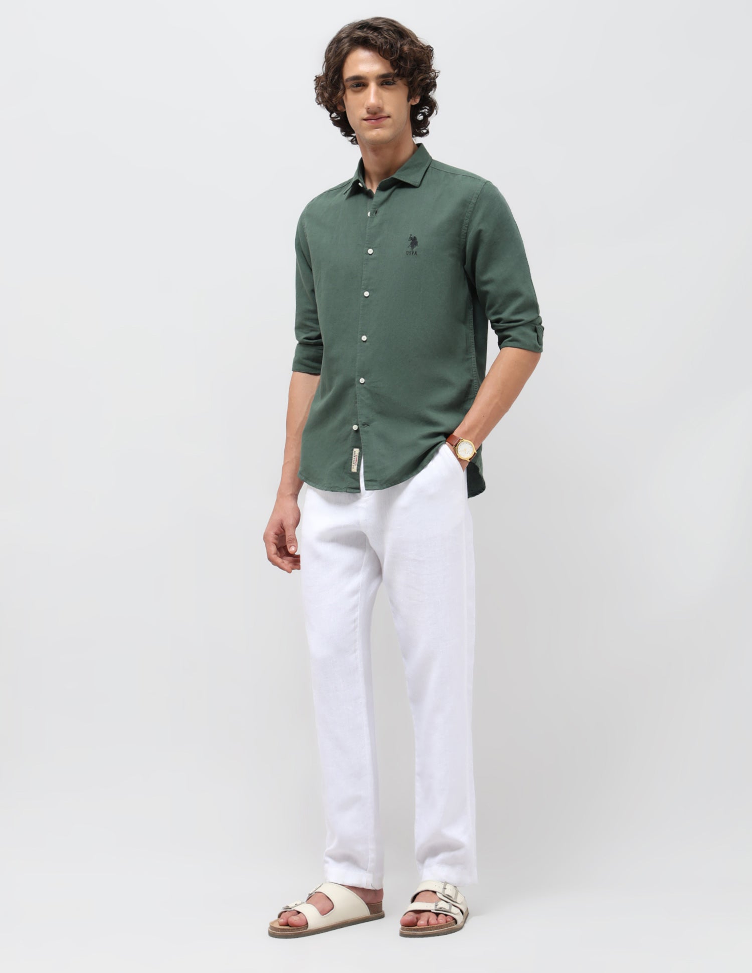 Solid Regular Fit Shirt Green - U.S. Polo Assn. India | Large