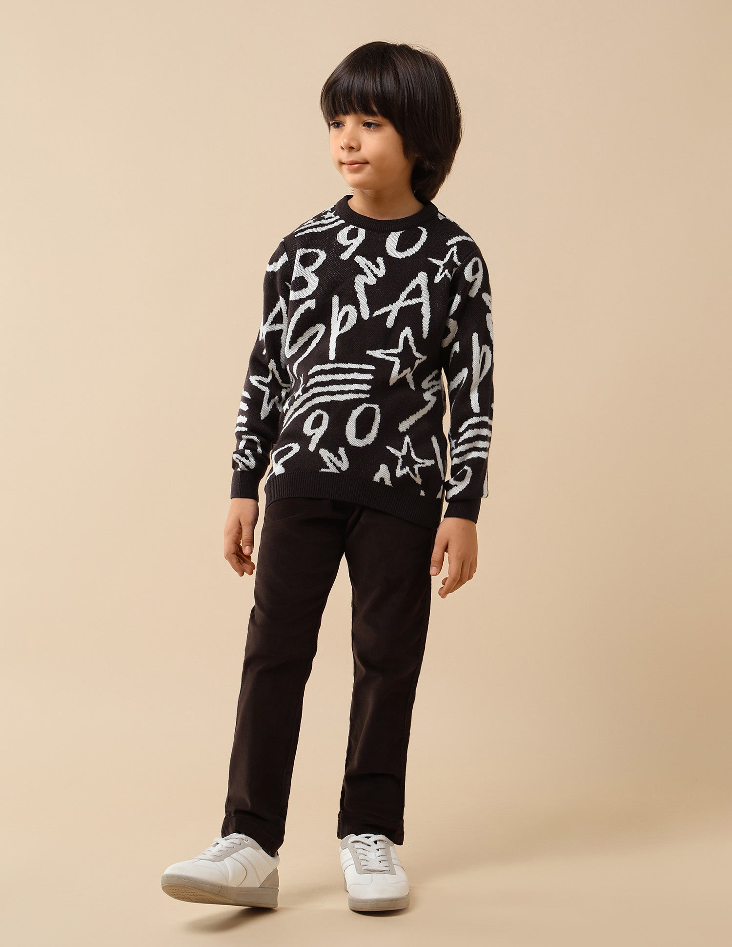 Boys Graphic Patterned Knit Sweater Dark Brown - U.S. POLO ASSN. | Large