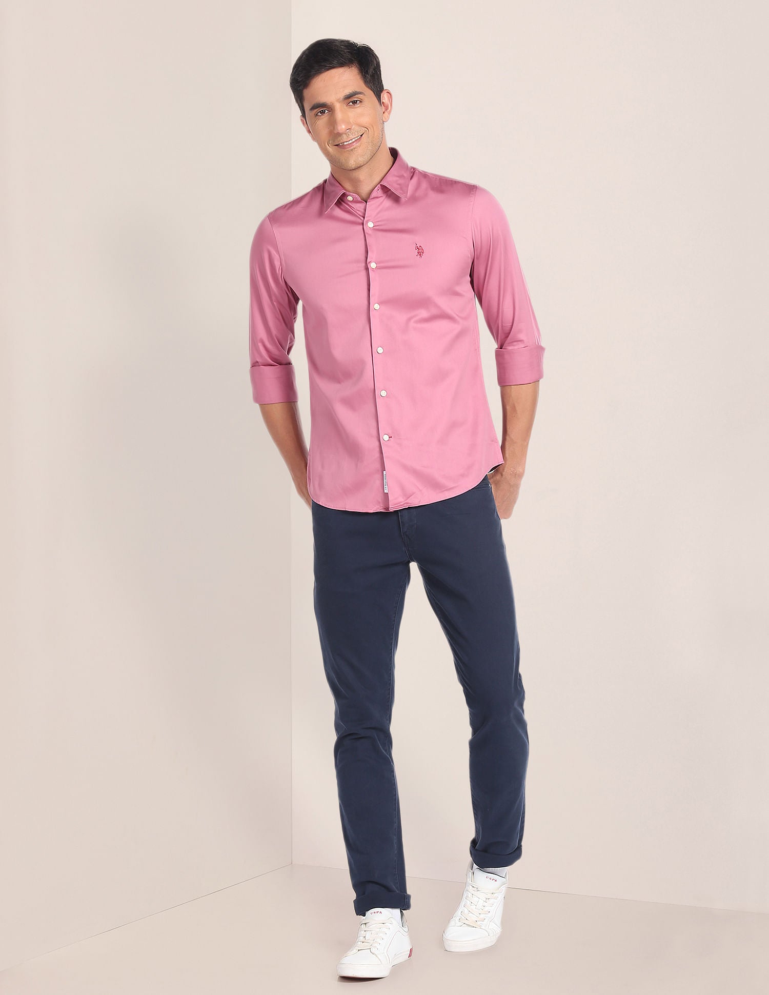 Cutaway Collar Solid Shirt Pink - U.S. Polo Assn. India | Large
