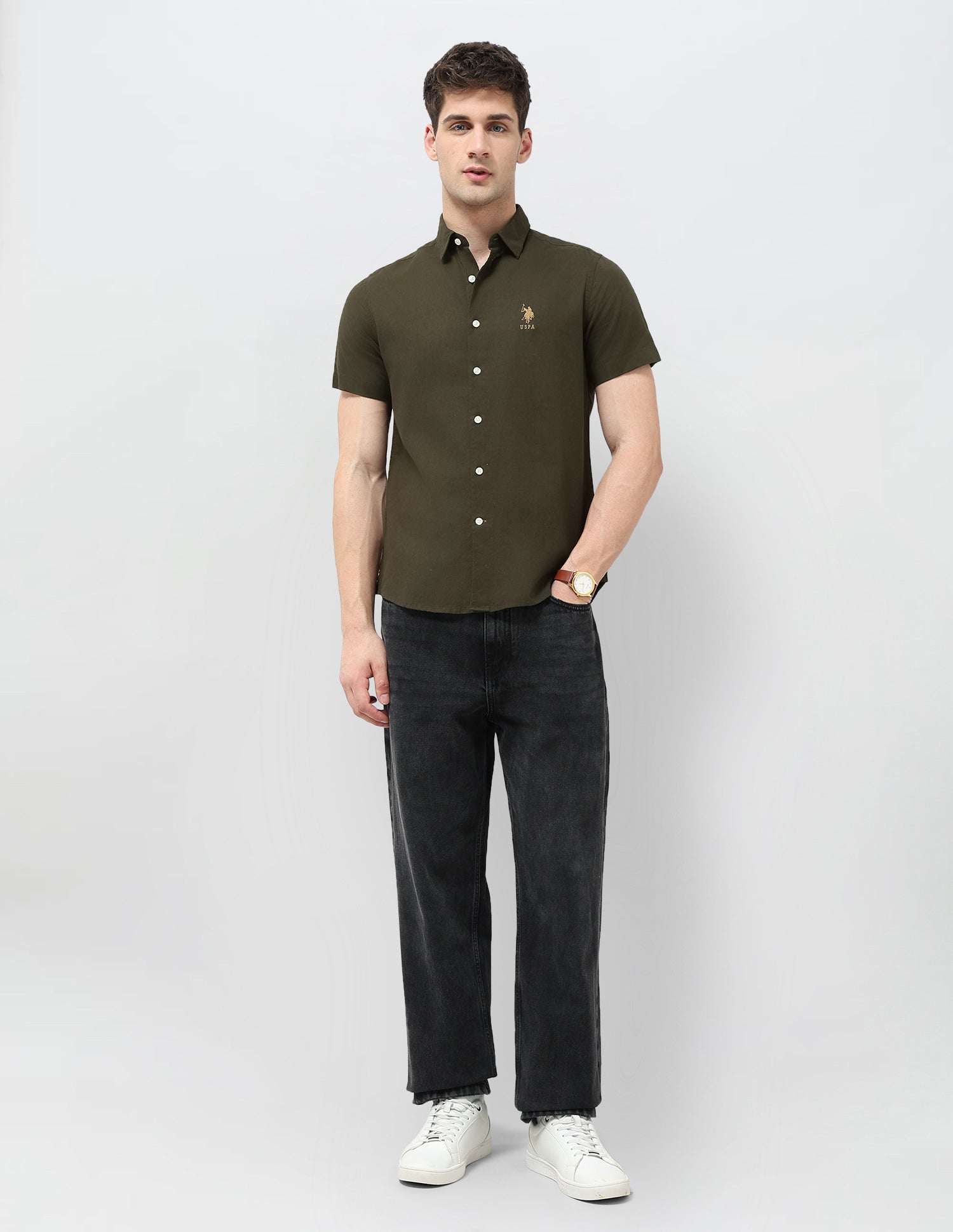 Regular Fit Solid Shirt Brown - U.S. Polo Assn. India | Large