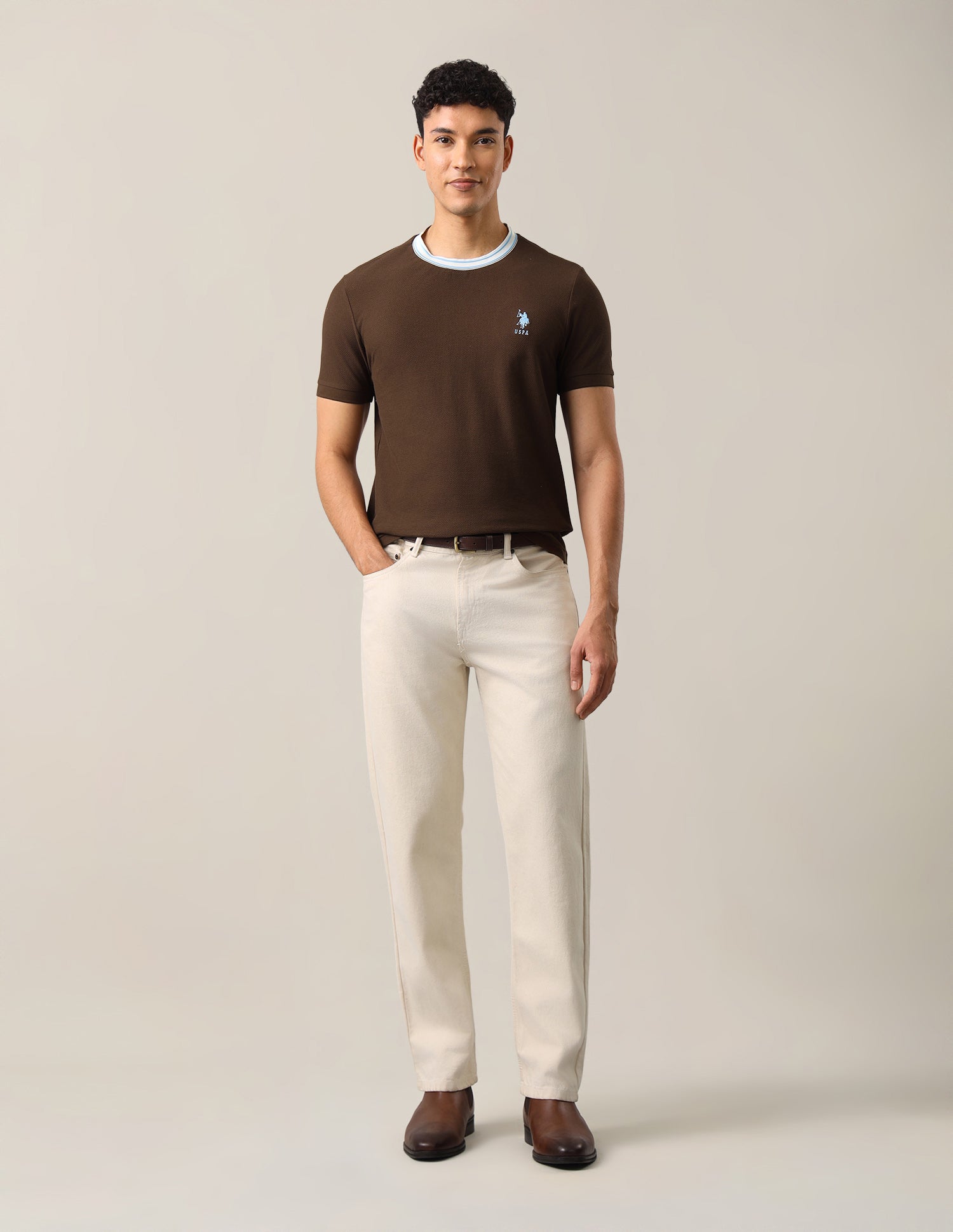 Solid Slim Fit T-Shirt Brown - U.S. Polo Assn. India | Large