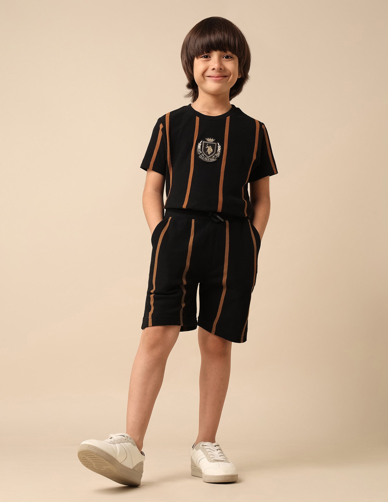 Boys Vertical Striped Pure Cotton Shorts Black - U.S. POLO ASSN. | Large