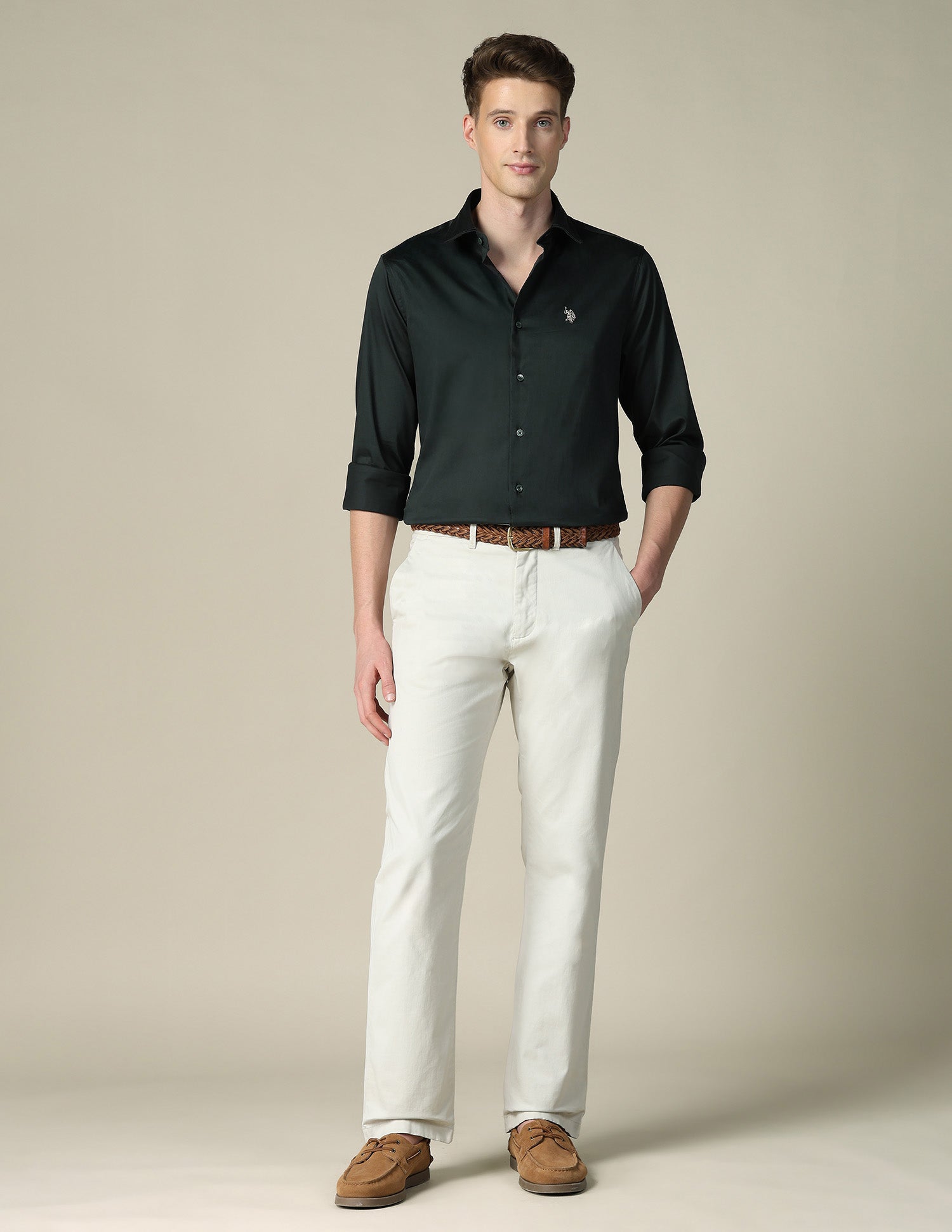 Tailored Fit Satin Shirt Olive - U.S. POLO ASSN. | Large