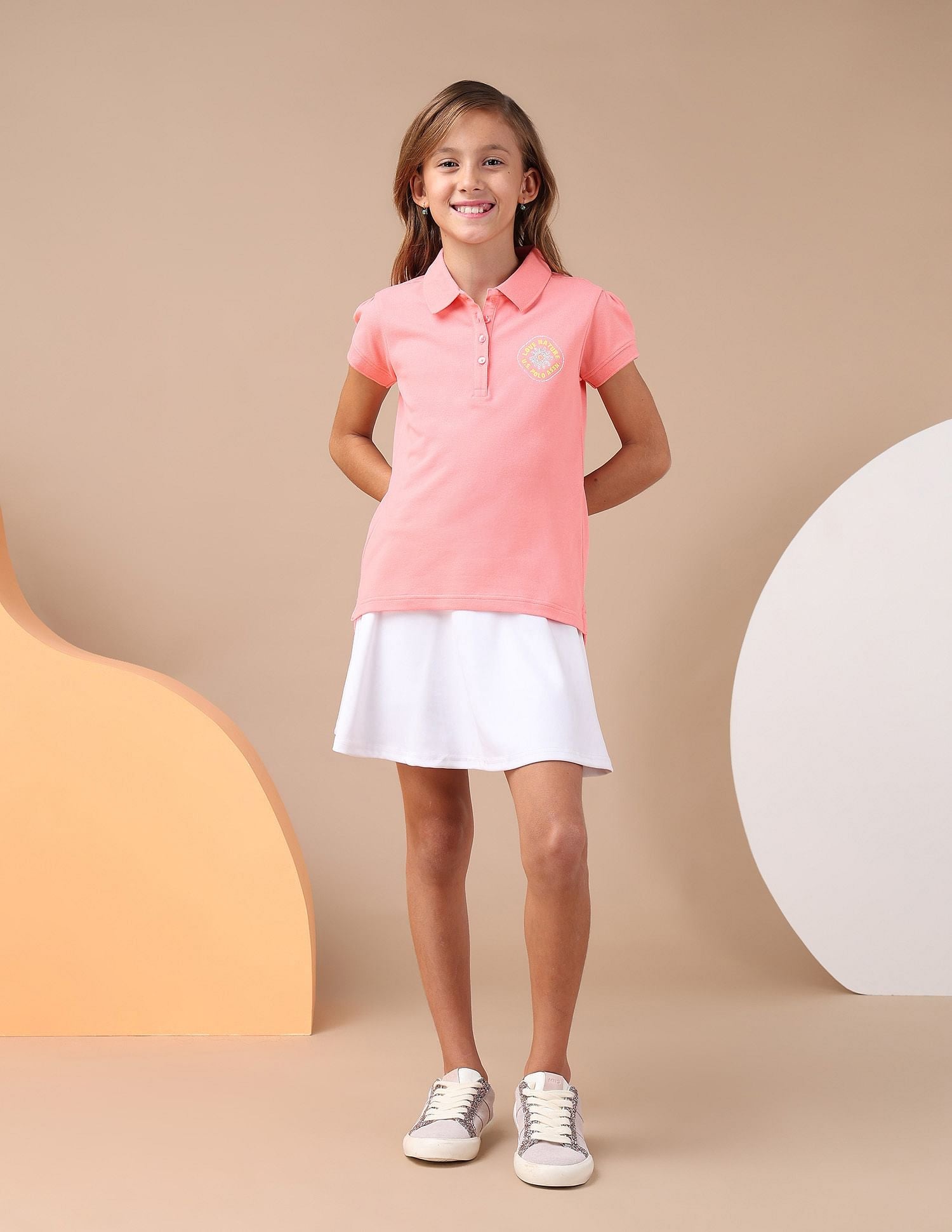 Girls Brand Printed Relaxed Fit Polo Shirt Pink - U.S. POLO ASSN. | Large