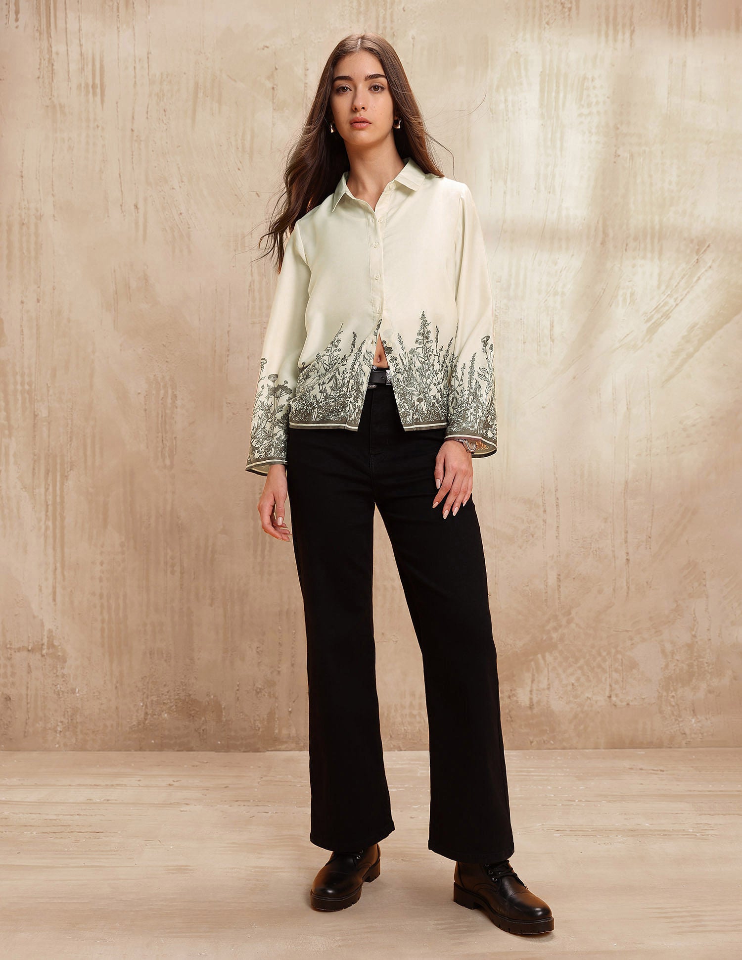 Floral Printed Relaxed Fit Shirt Off White - U.S. POLO ASSN. | Large