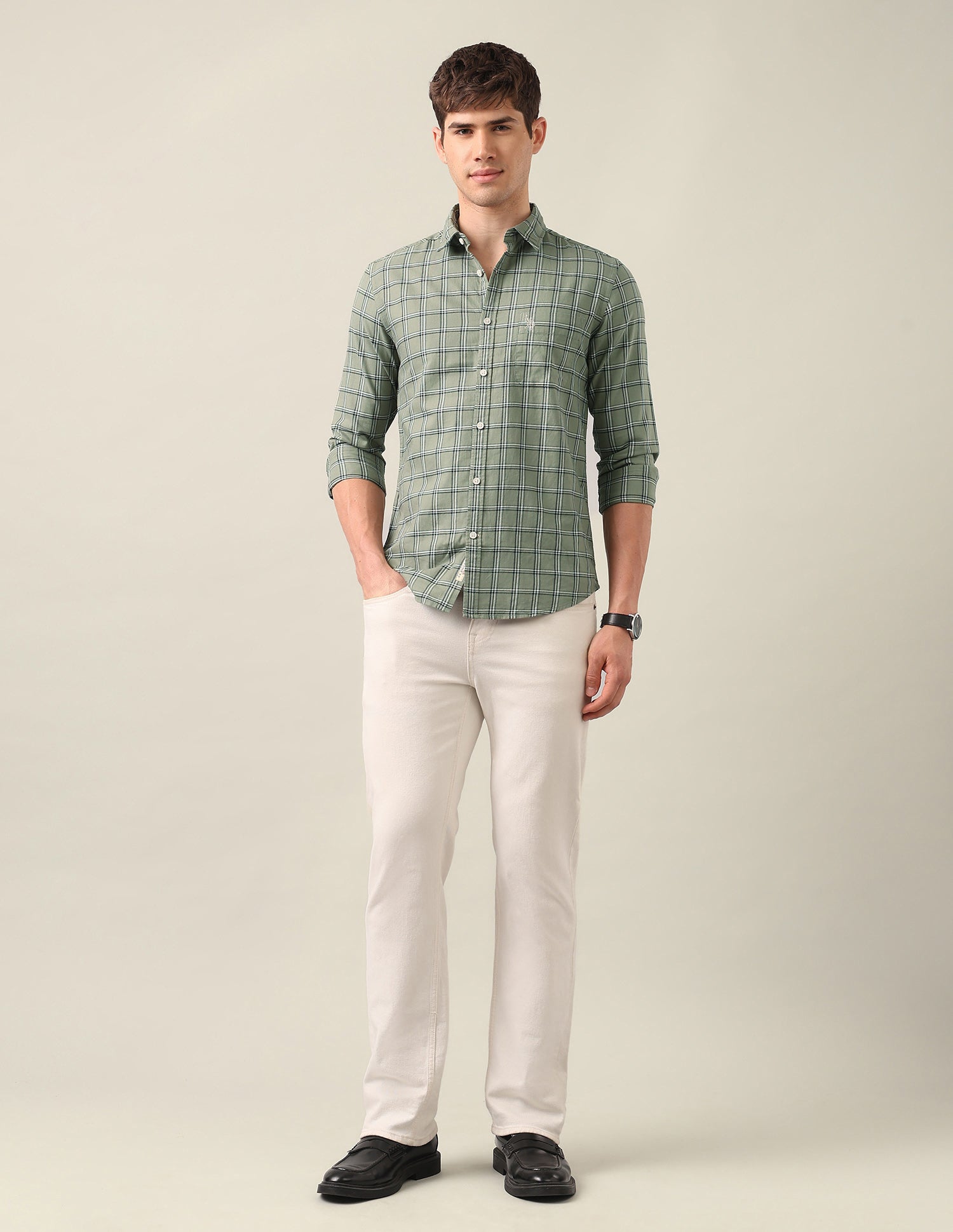 Grid Tattersall Checked Twill Shirt Olive - U.S. Polo Assn. India | Large