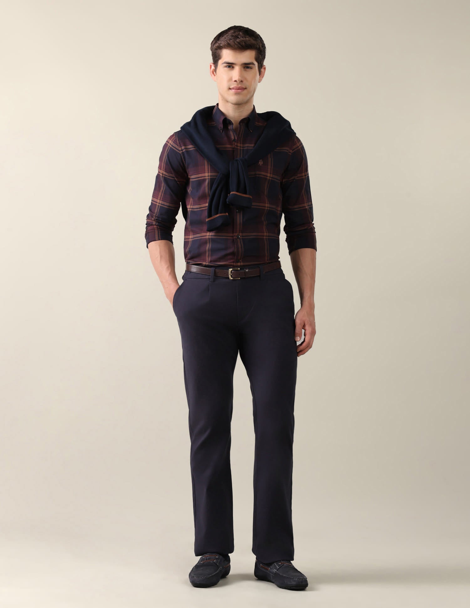 Plaid Checked Tailored Fit Shirt Blue - U.S. Polo Assn. India | Large