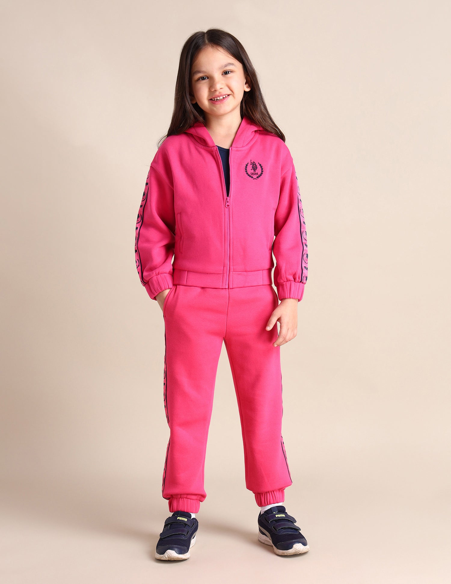 Girls Hooded Regular Fit Sweatshirt Medium Pink - U.S. POLO ASSN. | Large