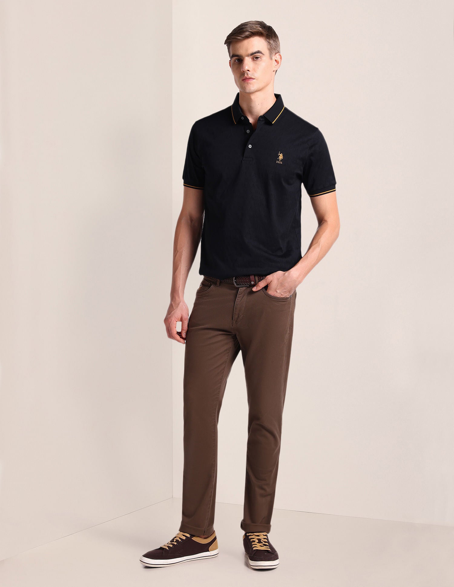 Solid Slim Fit Polo Shirt Black - U.S. Polo Assn. India | Large