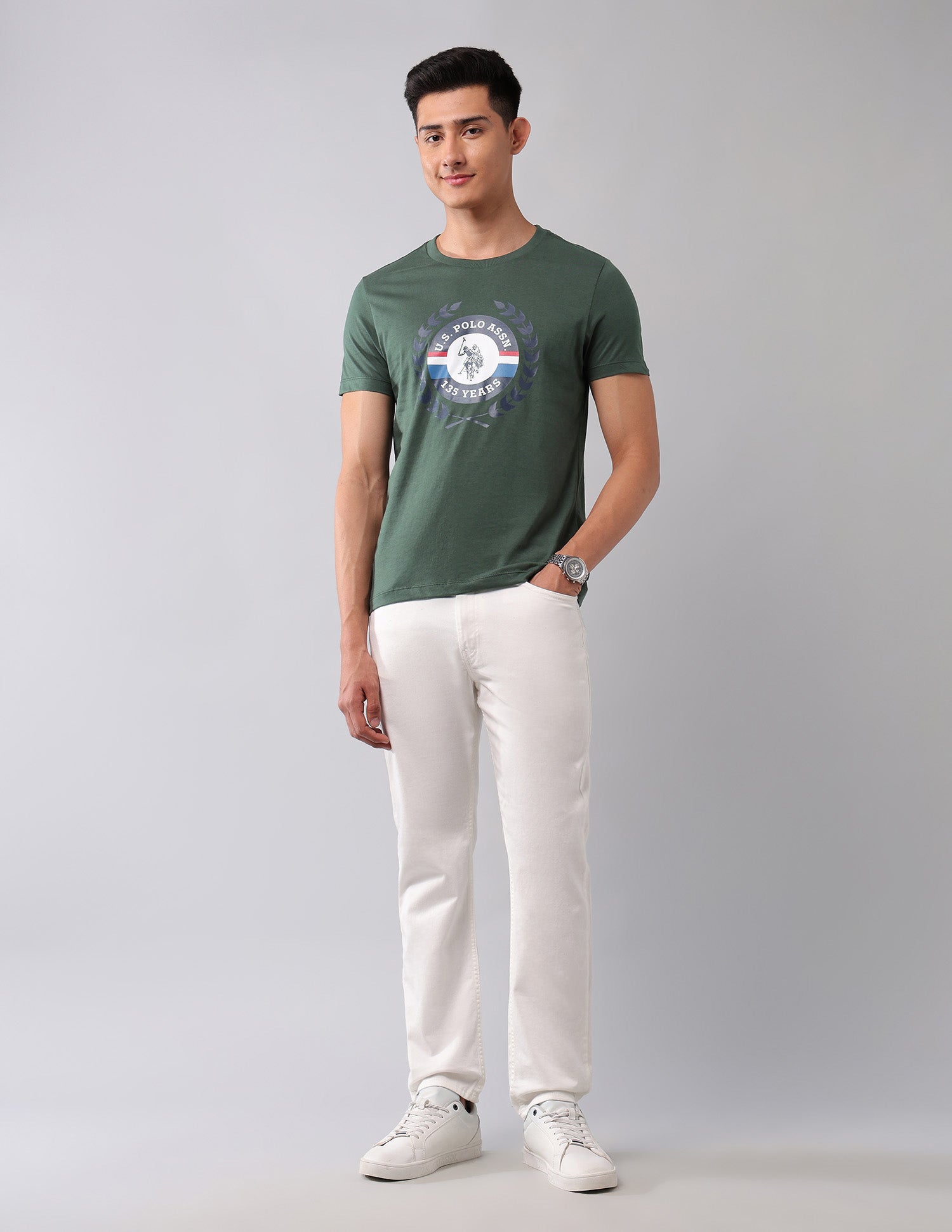 Pure Cotton Brand Printed T-Shirt Olive - U.S. Polo Assn. India | Large