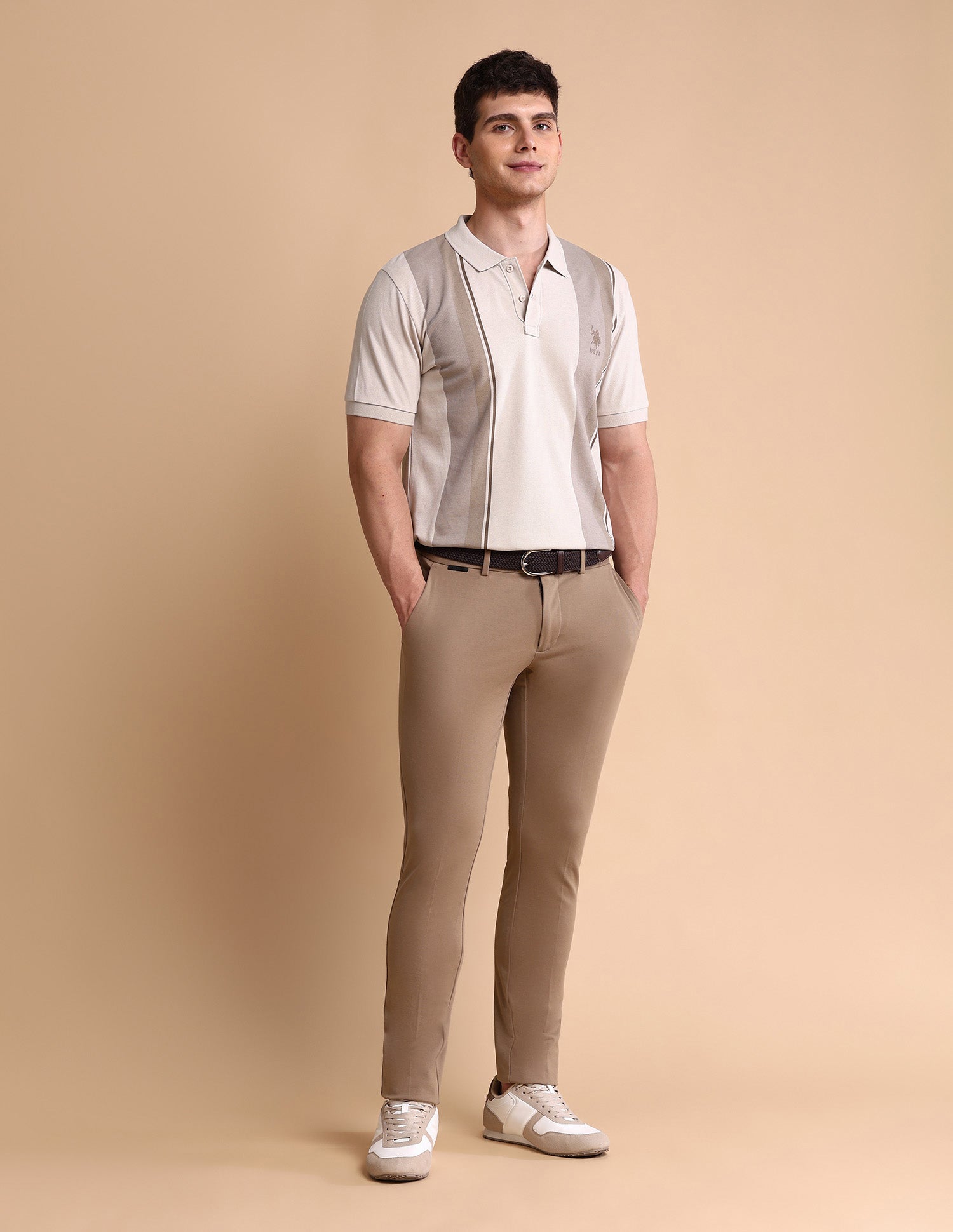 Colourblocked Slim Fit Polo Shirt Beige - U.S. POLO ASSN. | Large
