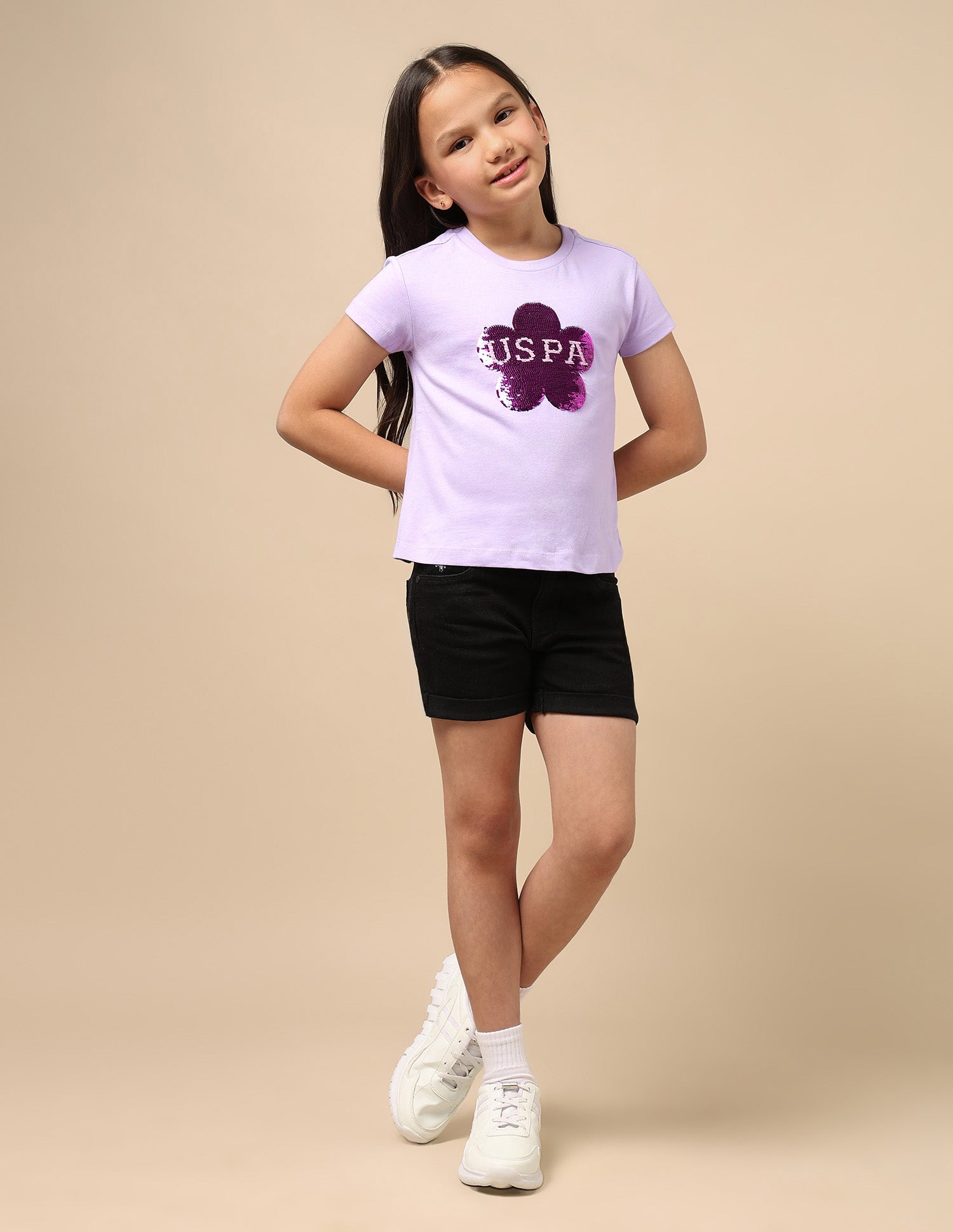 Girls Flip Sequin T-Shirt Purple - U.S. POLO ASSN. | Large
