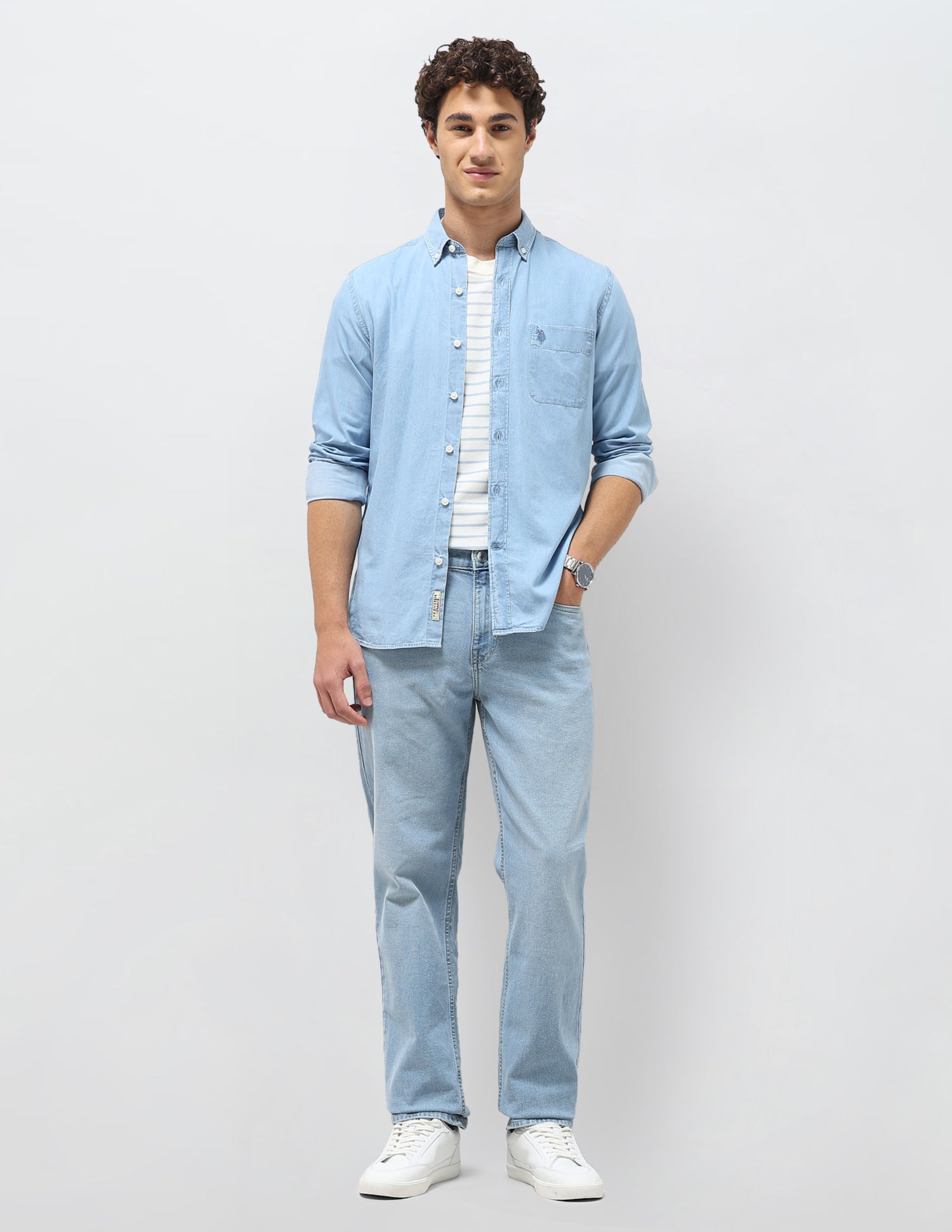 Regular Fit Twill Shirt Light Indigo - U.S. Polo Assn. India | Large