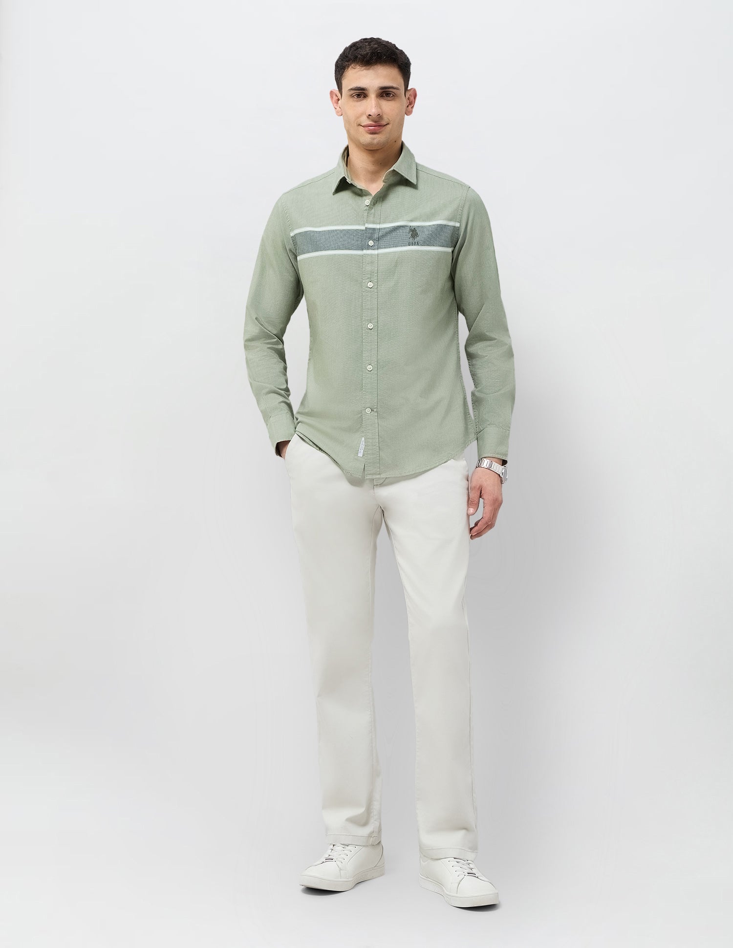 Horizontal Striped Tailored Fit Shirt Green - U.S. POLO ASSN. | Large