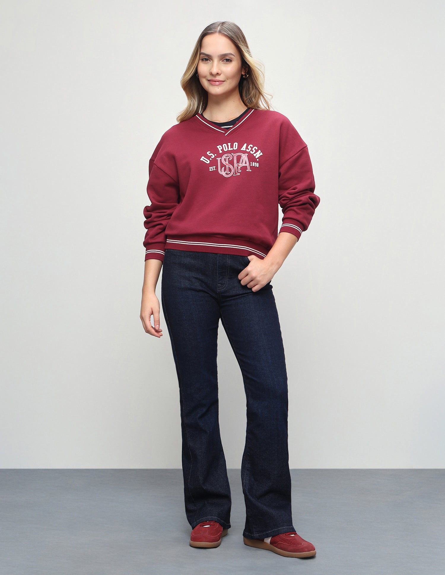 Brand Embossed Oversized Fit Sweatshirt Red - U.S. Polo Assn. India | Large