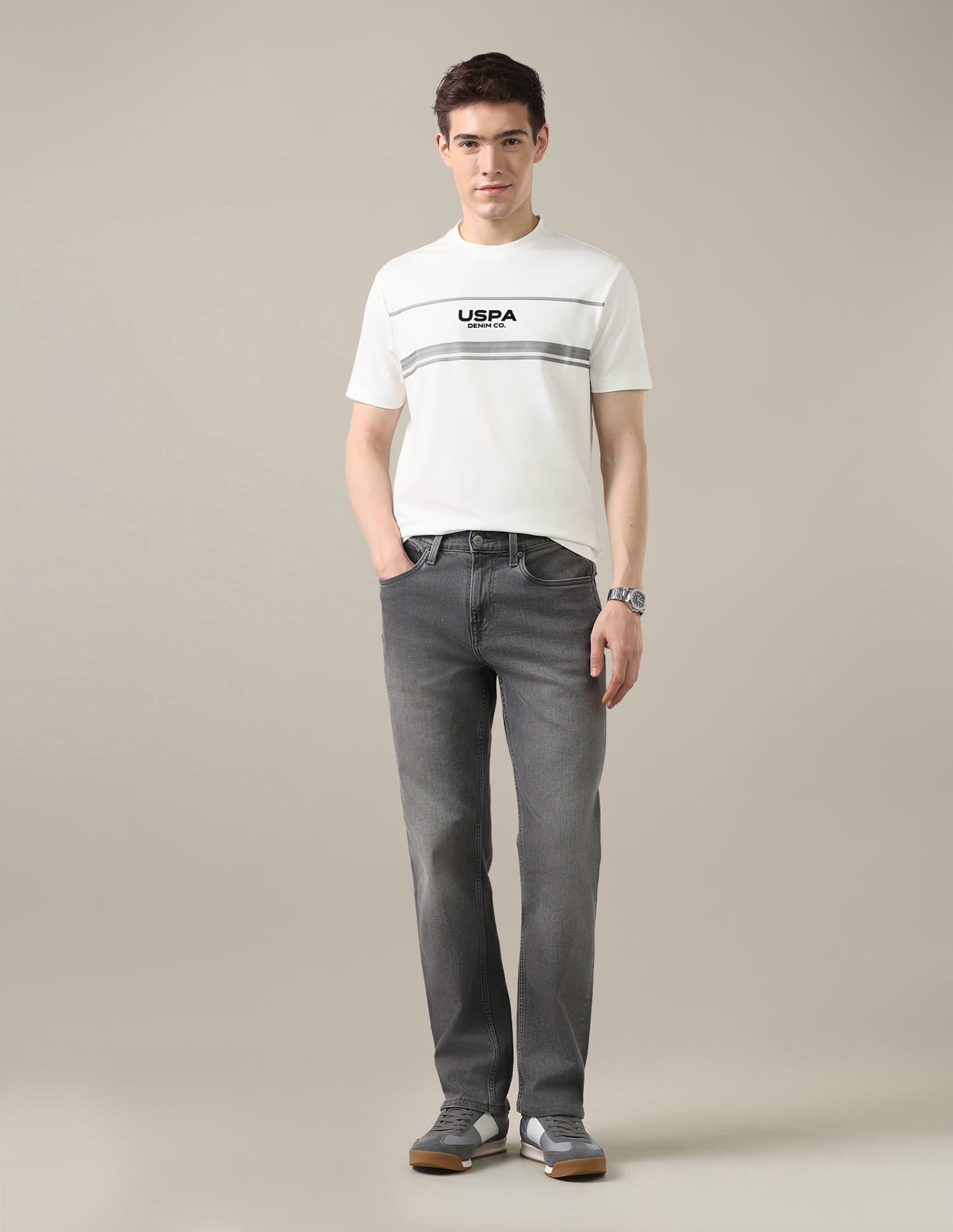 Brand Printed Slim Fit T-Shirt White - U.S. Polo Assn. India | Large