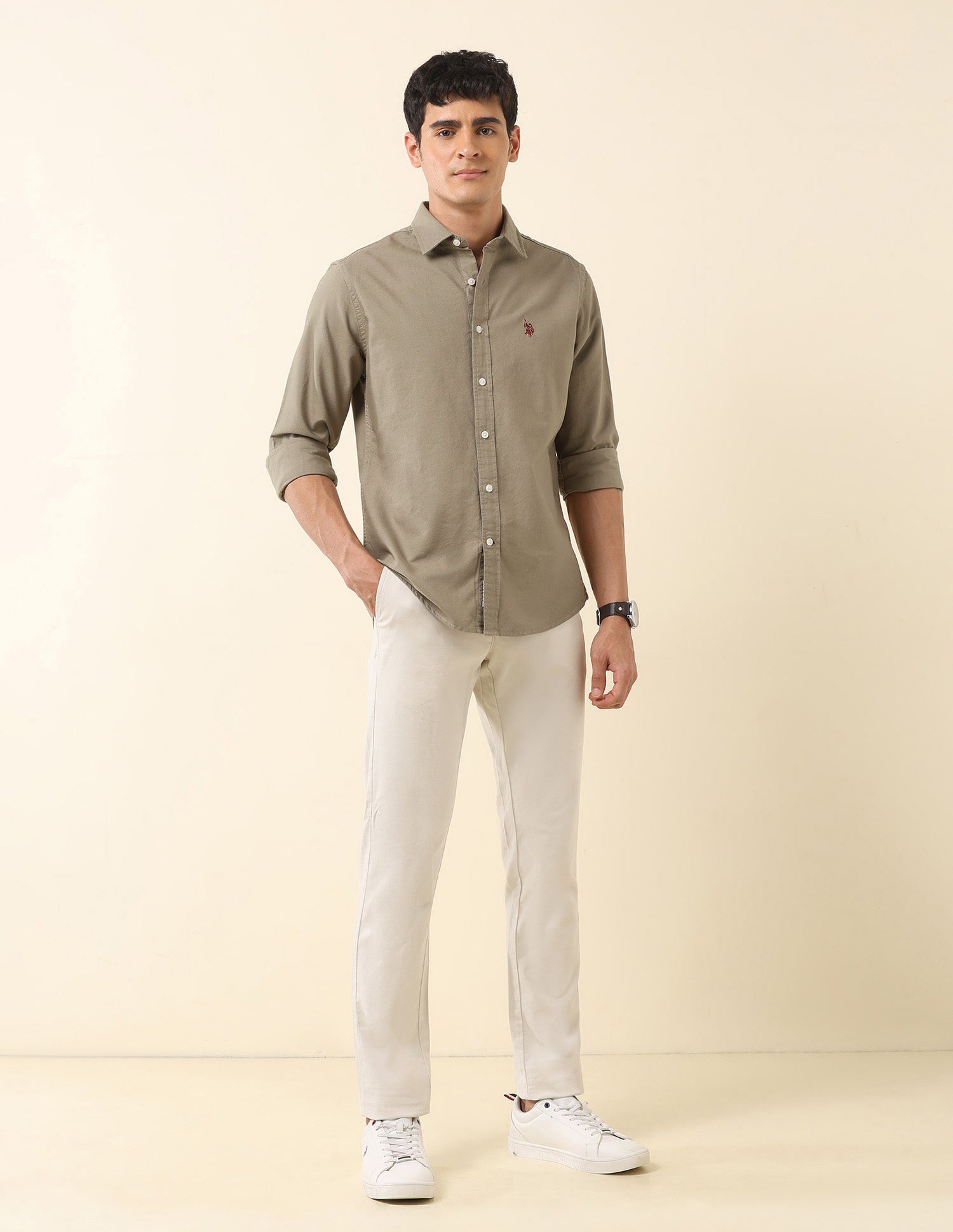 Tailored Fit Pure Cotton Oxford Shirt Olive - U.S. Polo Assn. India | Large