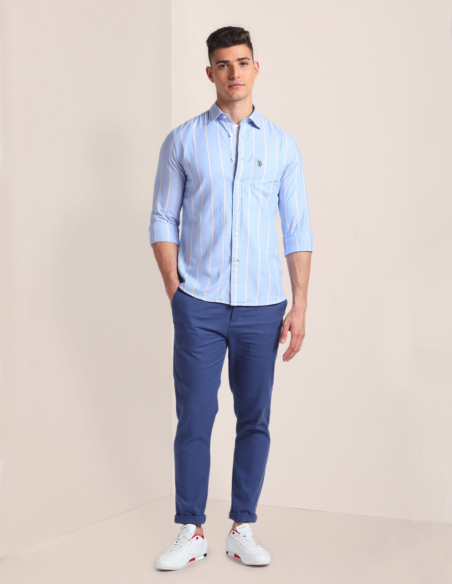 Premium Cotton Dobby Shirt Blue - U.S. Polo Assn. India | Large