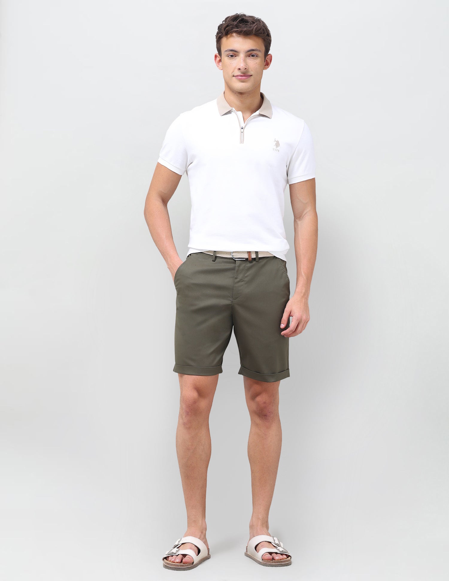Slim Fit Twill Chino Shorts Olive - U.S. Polo Assn. India | Large