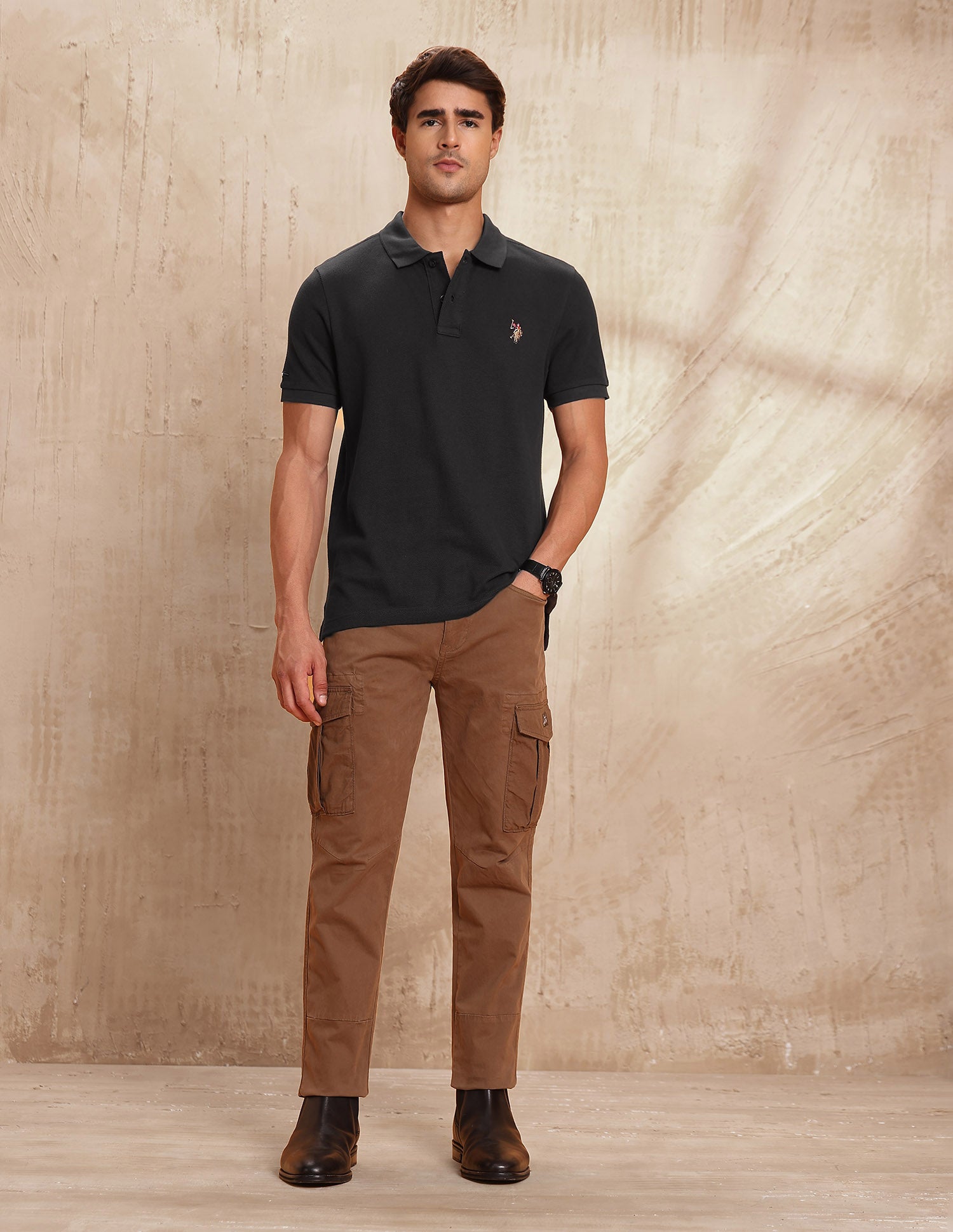 Pure Cotton Textured Polo Shirt Dark Grey - U.S. POLO ASSN. | Large