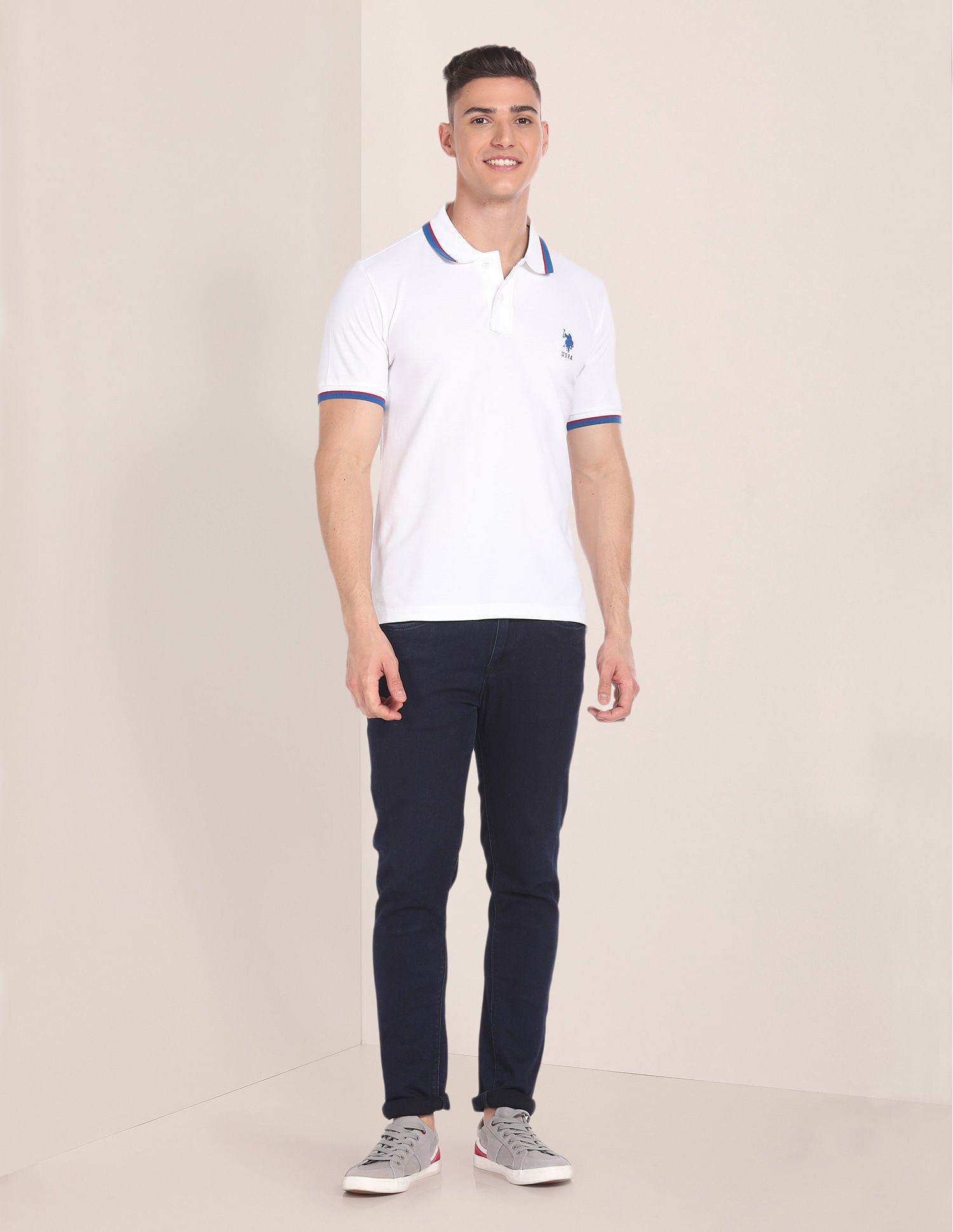 Tipped Collar Slim Fit Polo Shirt White - U.S. POLO ASSN. | Large