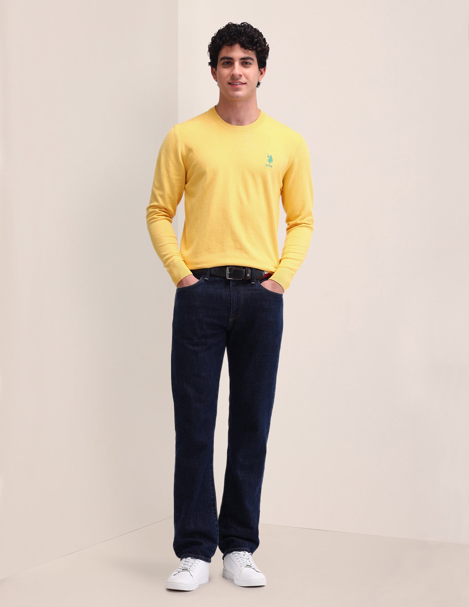 Solid Regular Fit Sweater Yellow - U.S. Polo Assn. India | Large