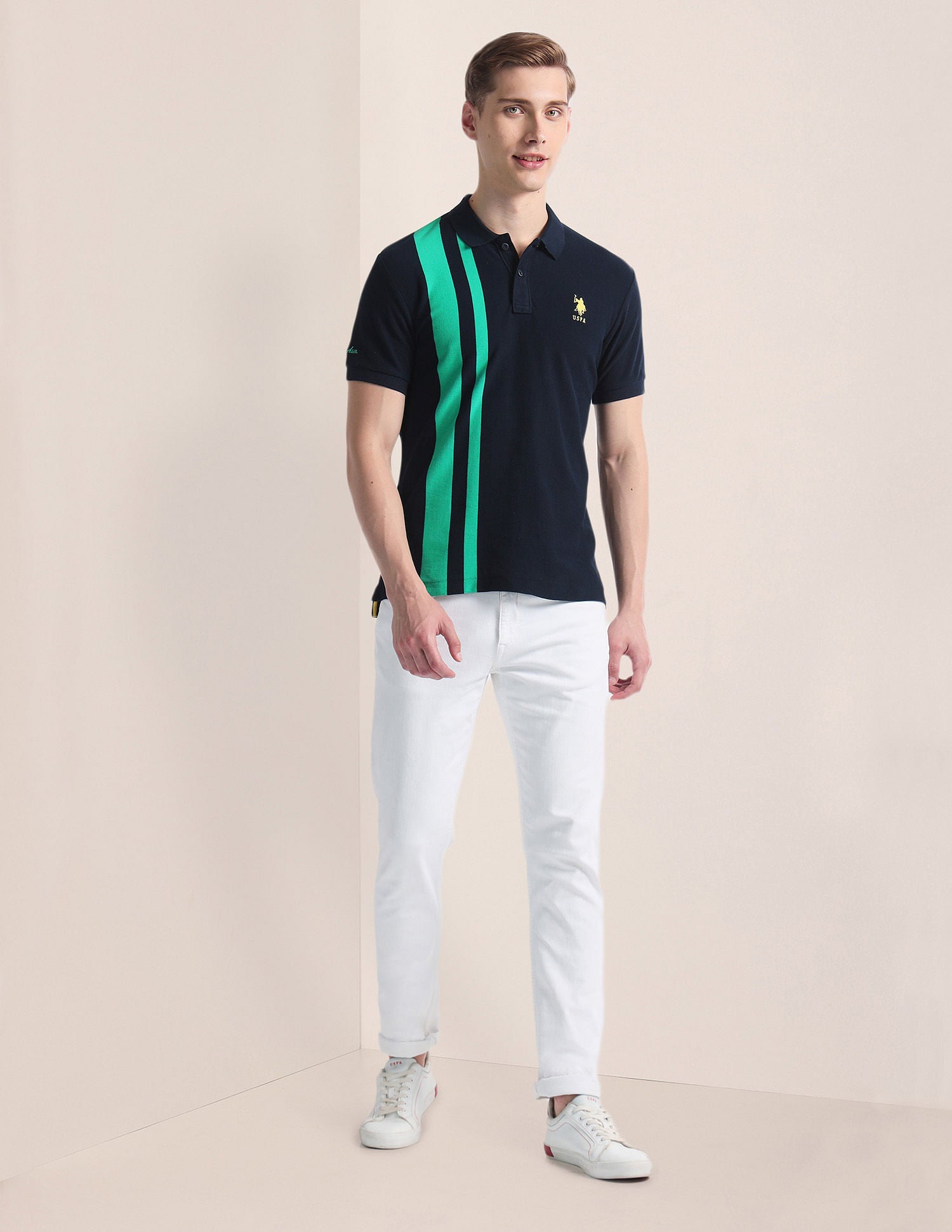 Vertical Stripe Slim Polo Shirt Navy - U.S. Polo Assn. India | Large