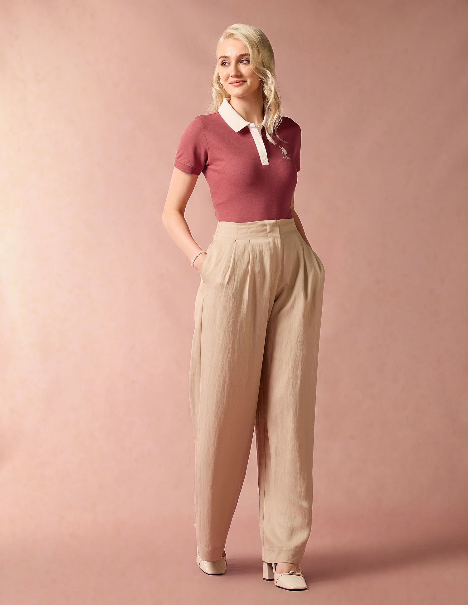 Contrast Placket Cotton Polo Shirt Coral - U.S. POLO ASSN. | Large