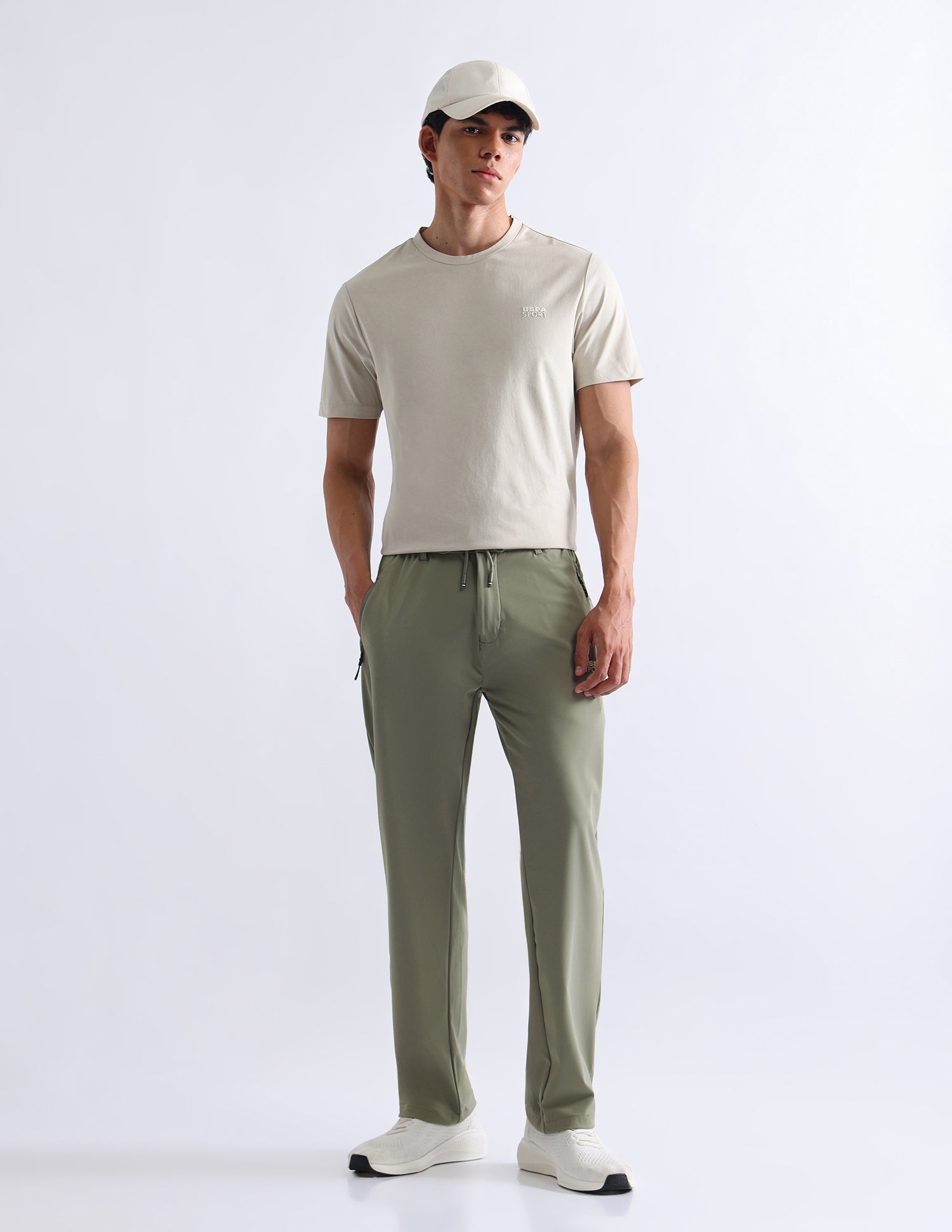 Solid Regular Fit Active Track Pants Light Olive - U.S. Polo Assn. India | Large
