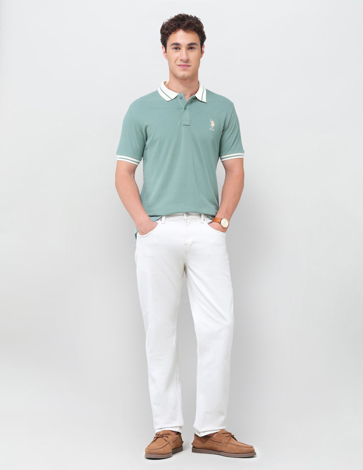 Solid Regular Fit Polo Shirt Light Green - U.S. Polo Assn. India | Large