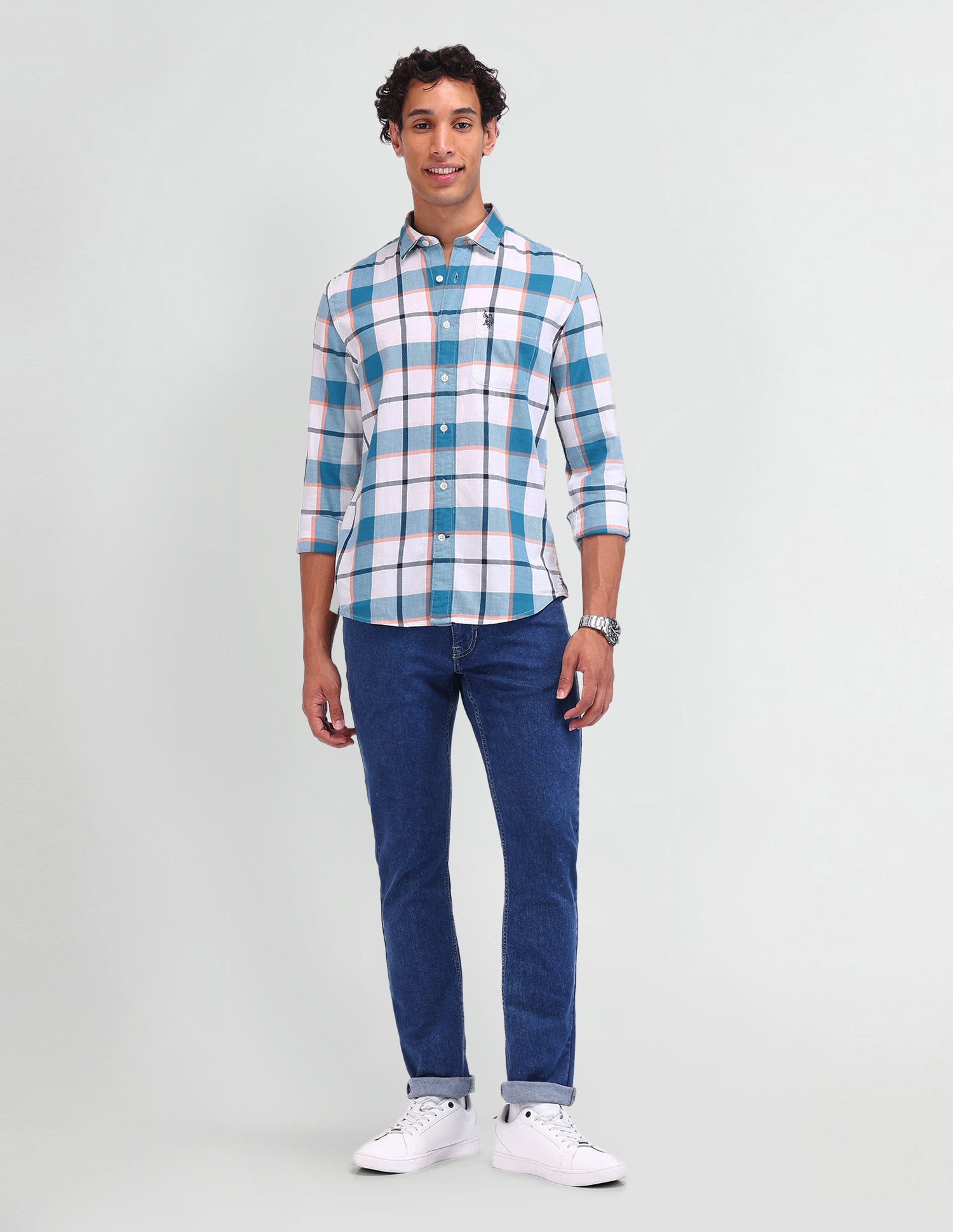 Plaid Checked Slim Fit Shirt Turquoise - U.S. Polo Assn. India | Large