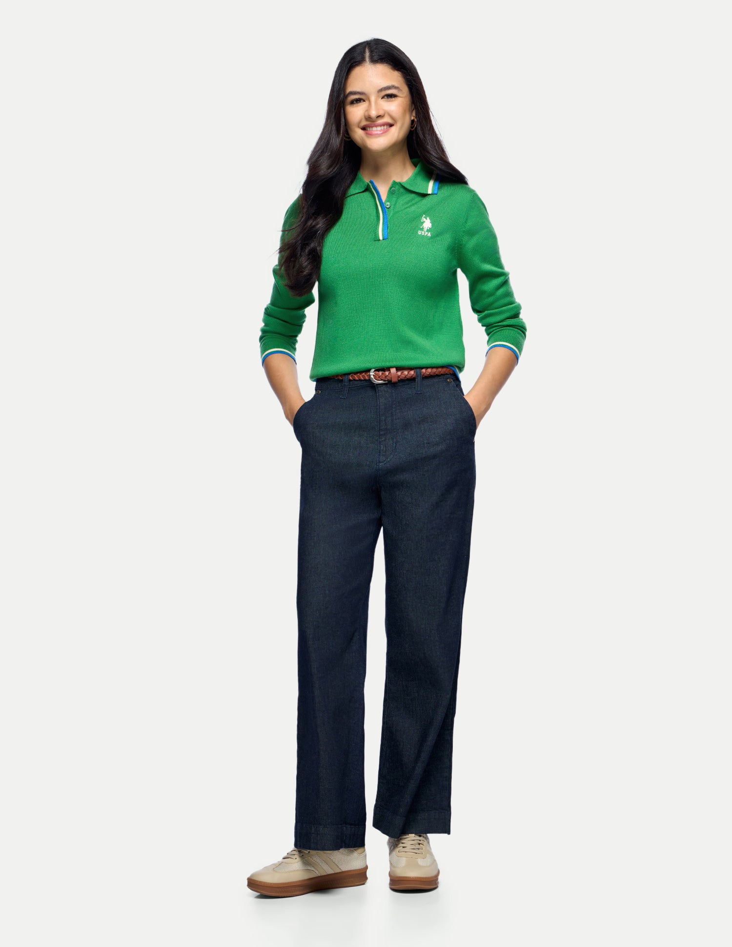 Solid Regular Fit Sweater Green - U.S. Polo Assn. India | Large