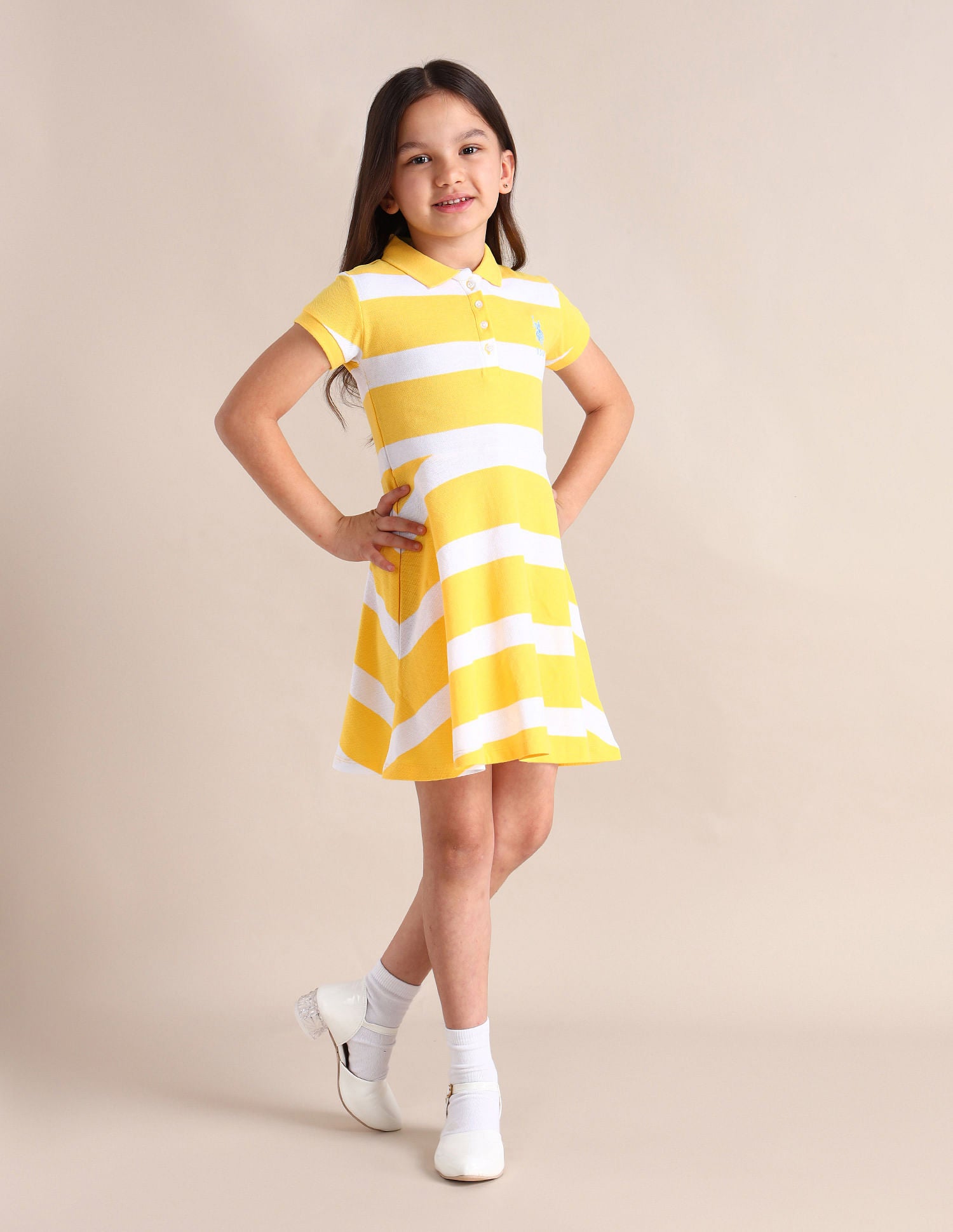 Girls Striped A-line Dress Light Yellow - U.S. POLO ASSN. | Large