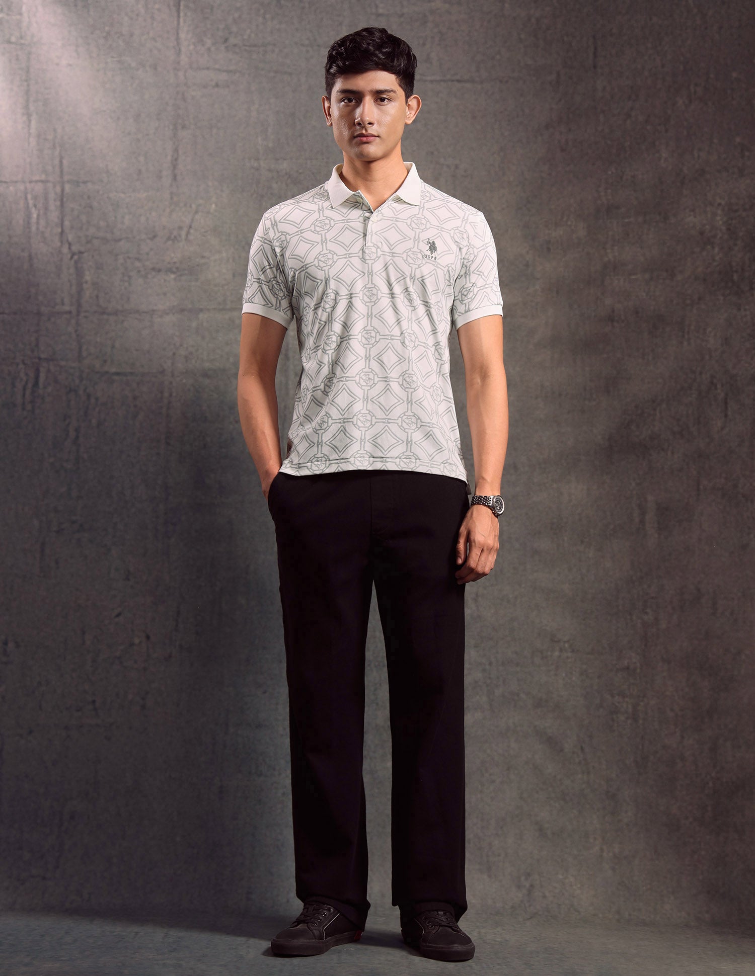 Geometric Printed Muscle Fit Polo shirt White - U.S. POLO ASSN. | Large