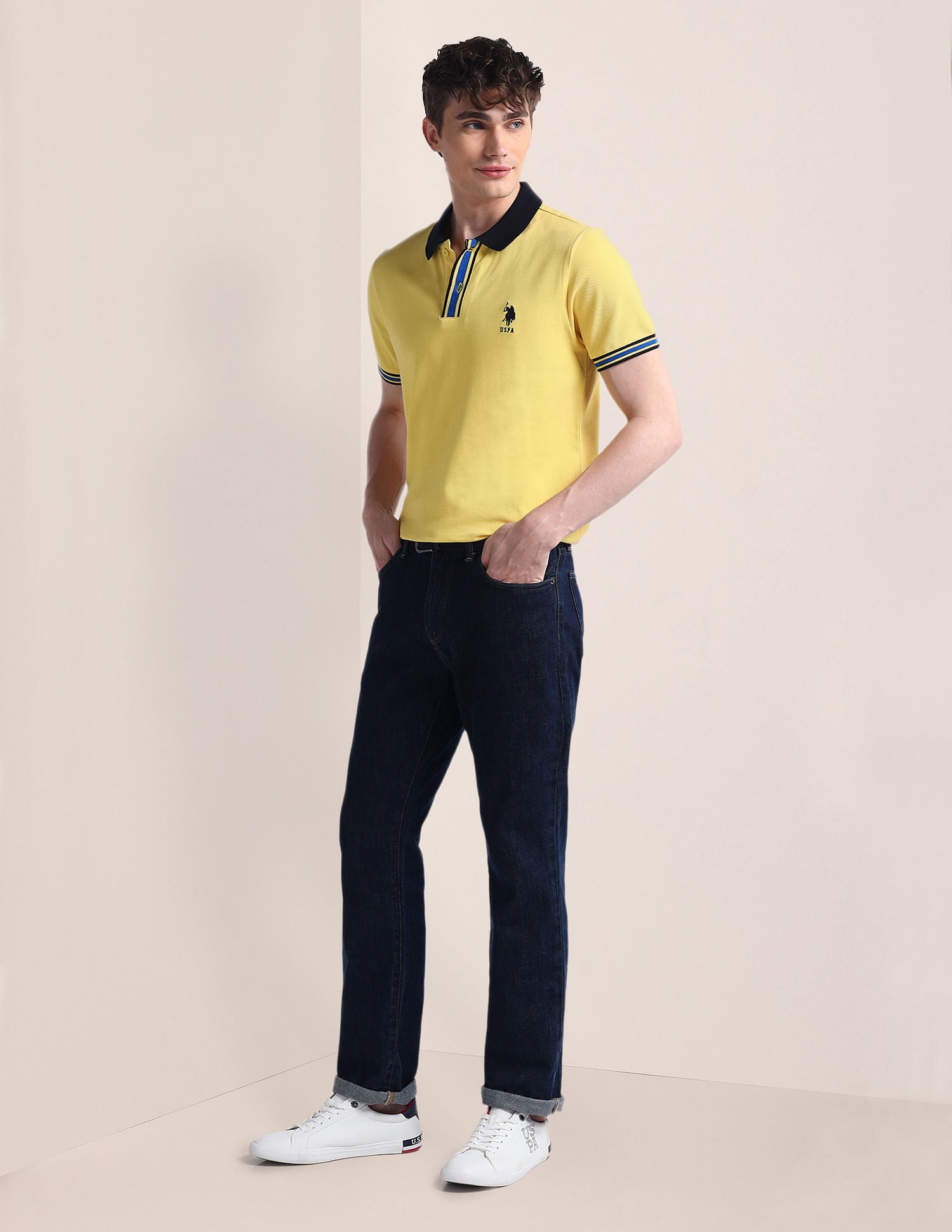 Solid Pure Cotton Polo Shirt Yellow - U.S. POLO ASSN. | Large