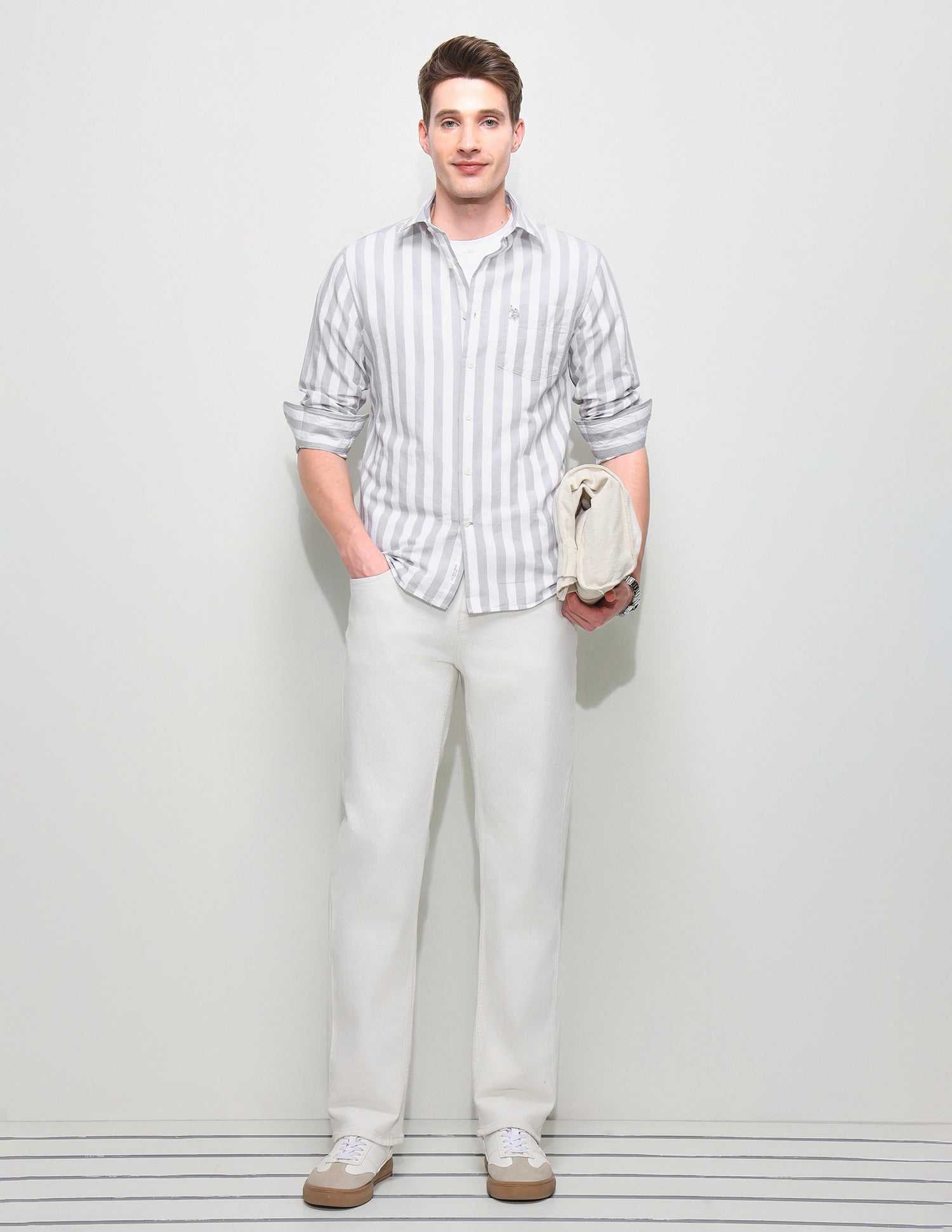 Vertical Striped Regular Fit Shirt Grey - U.S. Polo Assn. India | Large
