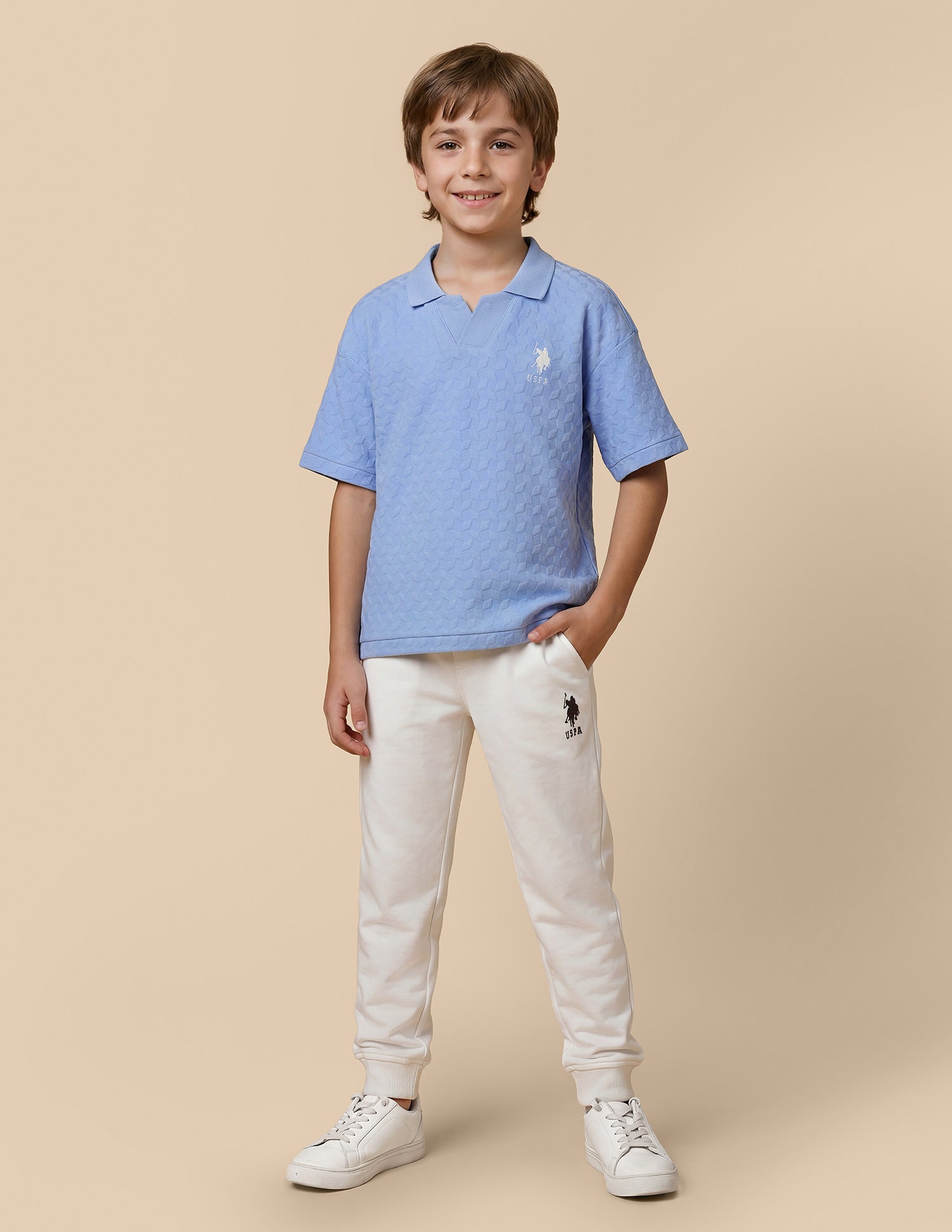 Geometric Patterned Knit Regular Fit Polo Shirt Blue - U.S. Polo Assn. India | Large